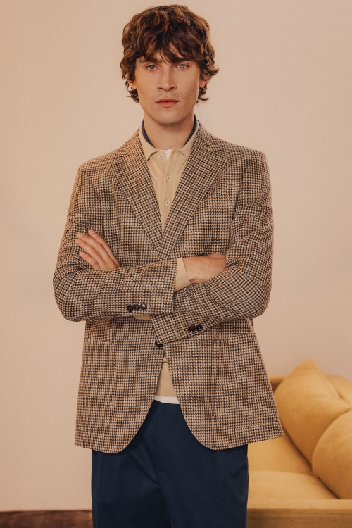 CHAQUETA RELAXED FIT DE PATA DE GALLO ALGODÓN LINO