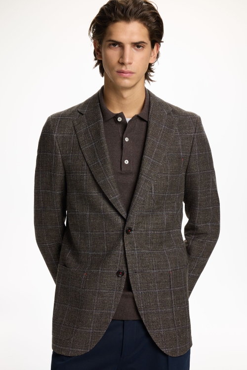CHECKED LINEN WOOL RELAXED FIT BLAZER