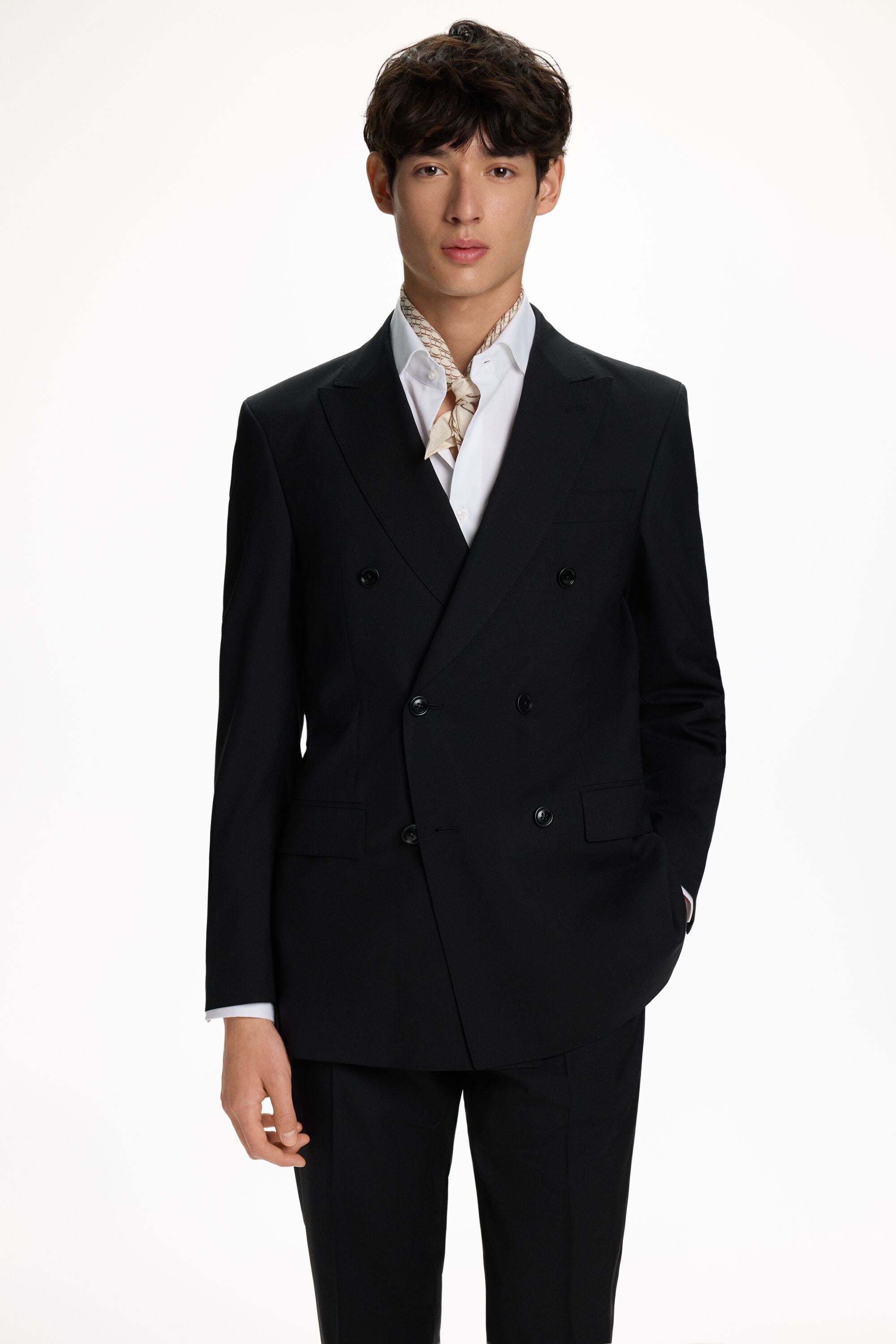 Wool Twill Double-Breasted Classic Fit Suit Jacket black - CH