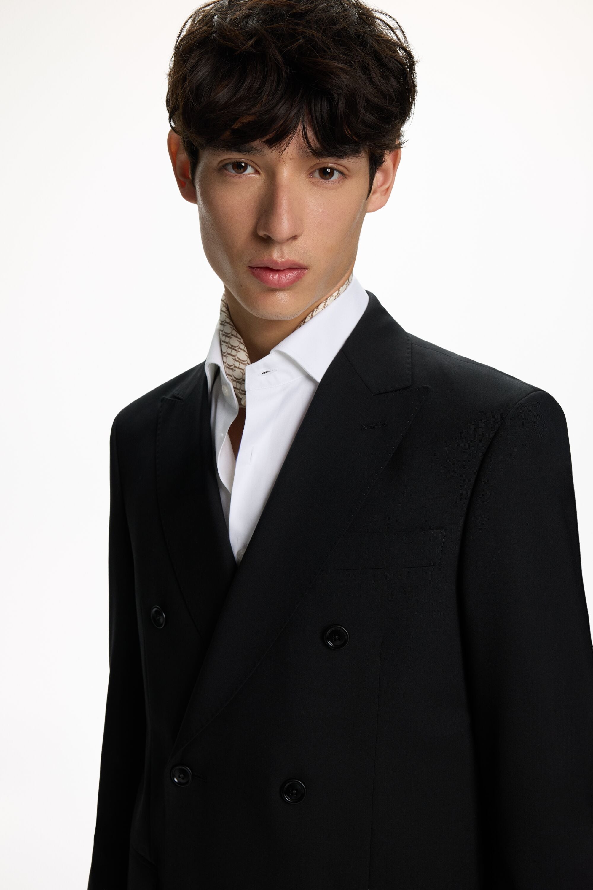 Wool Twill Double-Breasted Classic Fit Suit Jacket black - CH 