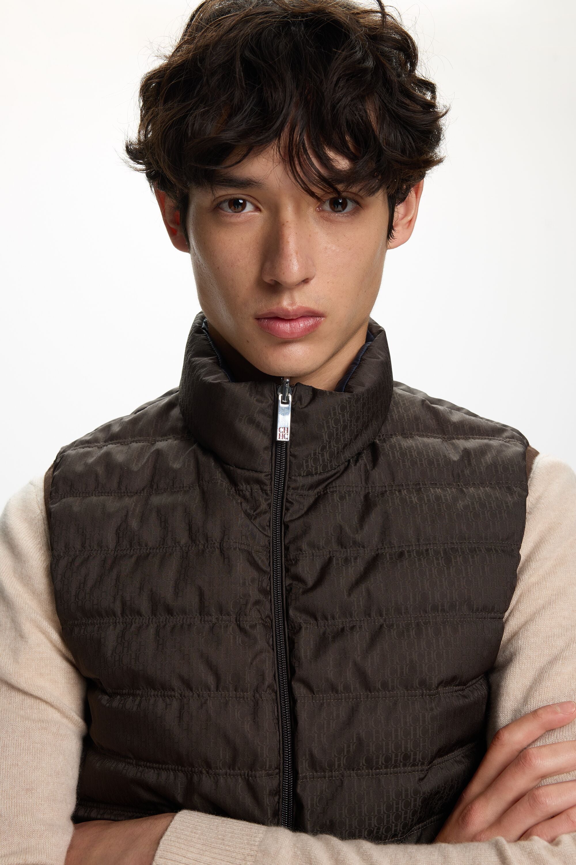 Reversible Quilted Nylon Down Vest brown/ink blue - CH Carolina