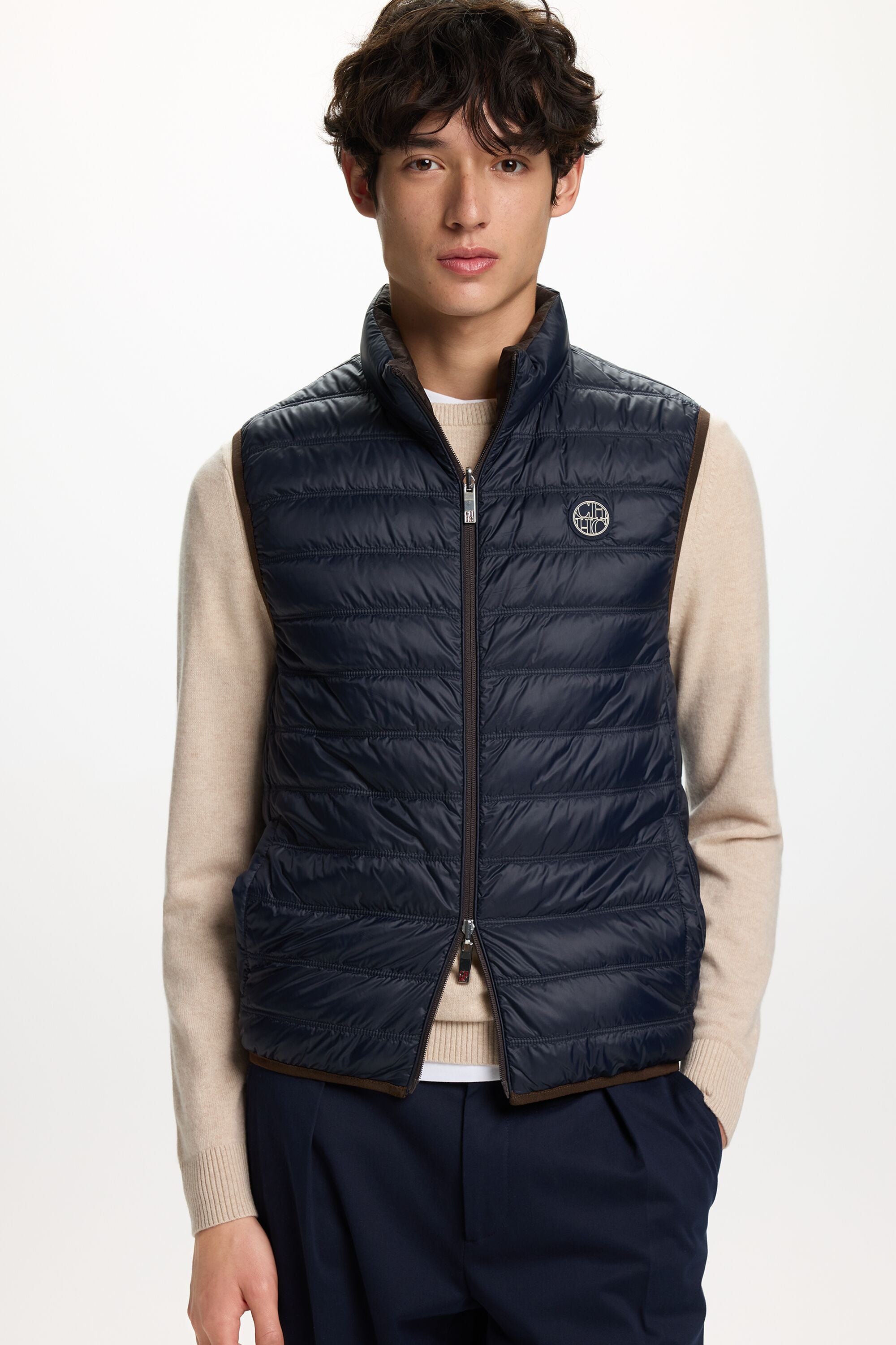Reversible Quilted Nylon Down Vest brown/ink blue - CH Carolina