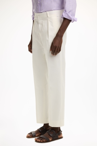 Cotton Micro Twill Relaxed Fit Pants - WHITE