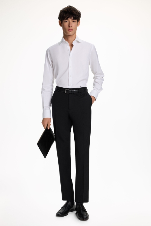 TEXTURED WOOL CLASSIC FIT SUIT PANTS