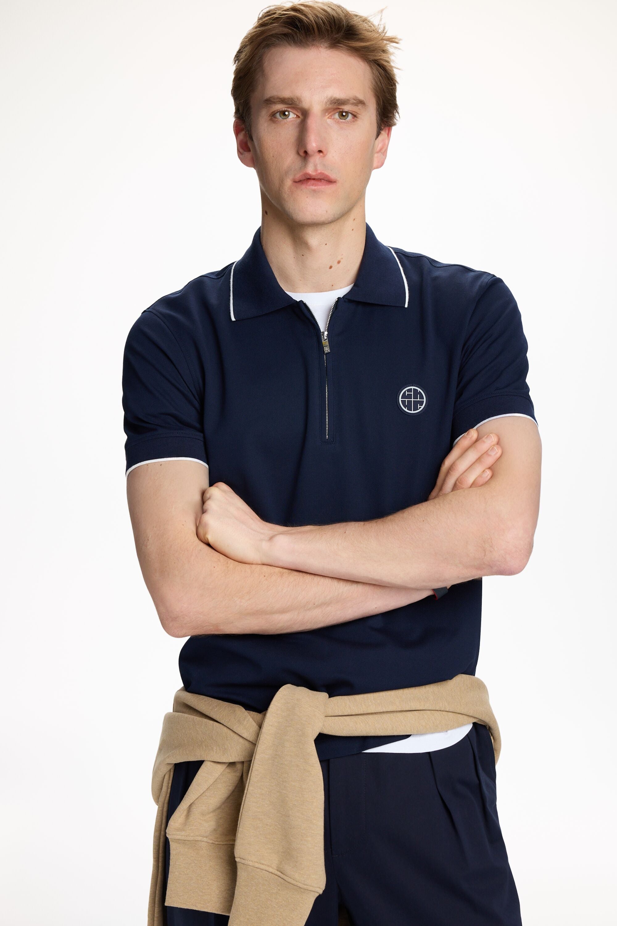 CH2020 Stretch-Piqué Half-Zip Polo Shirt ink blue - CH Carolina