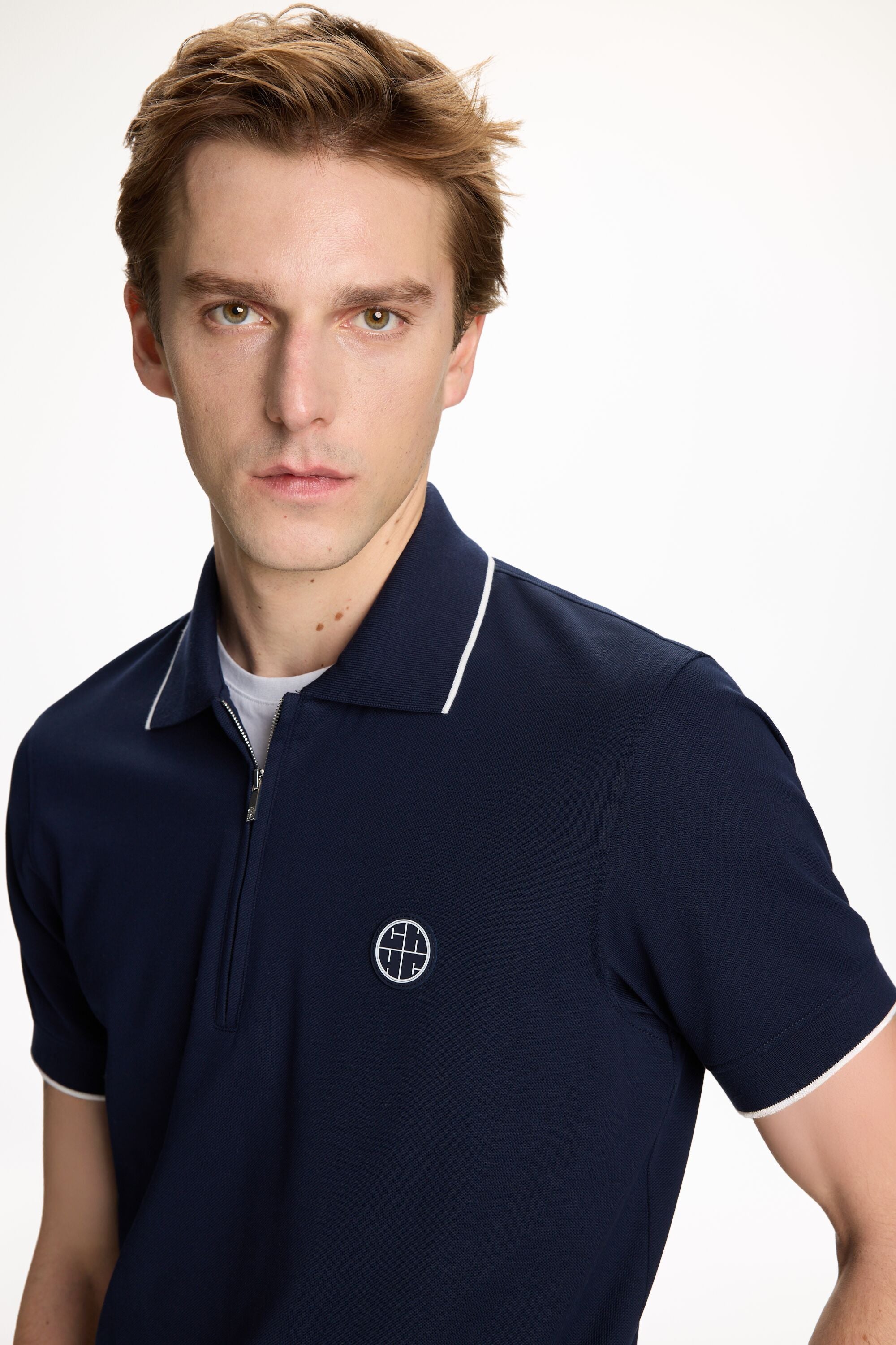 CH2020 Stretch-Piqué Half-Zip Polo Shirt ink blue - CH Carolina