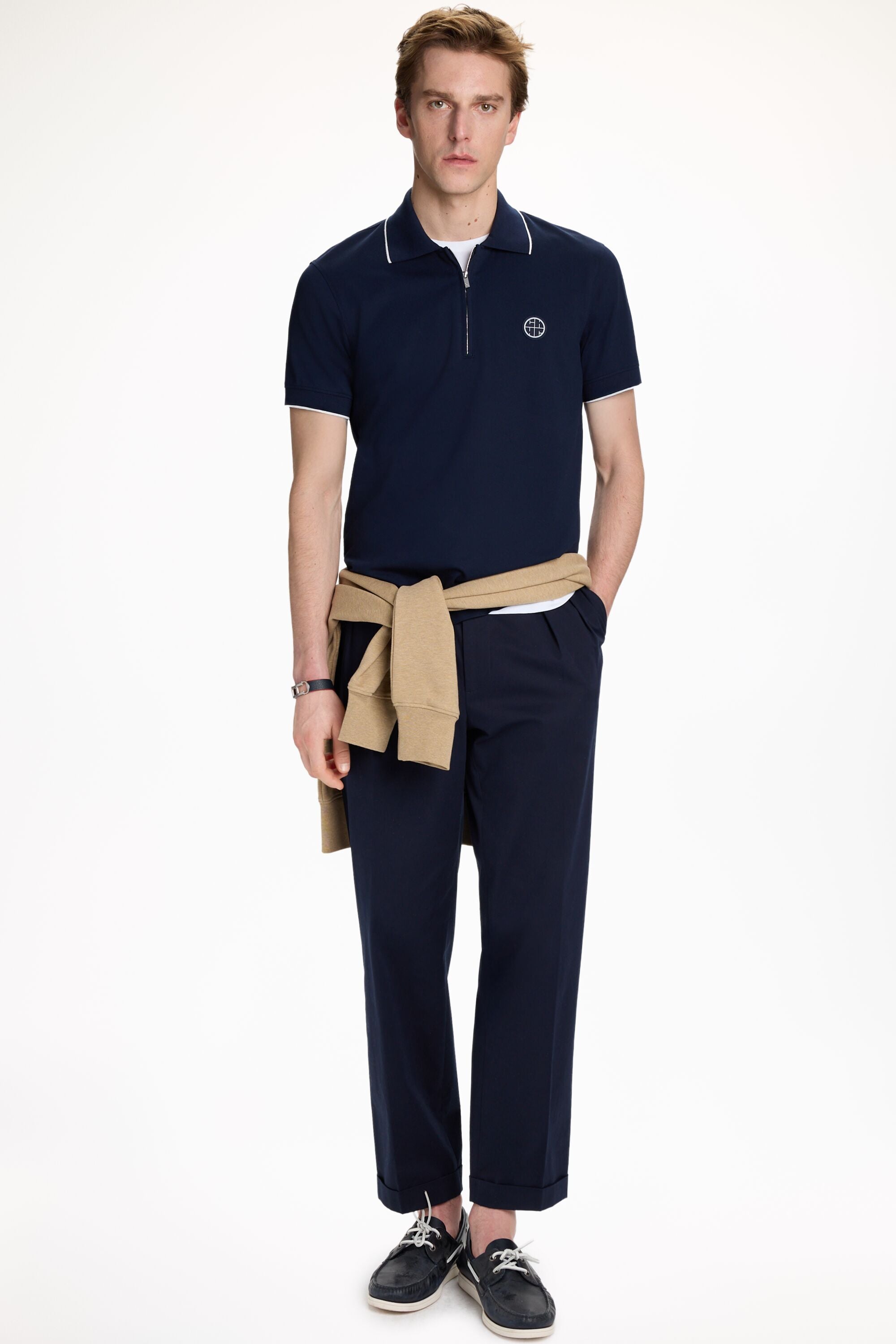 CH2020 Stretch-Piqué Half-Zip Polo Shirt ink blue - CH Carolina