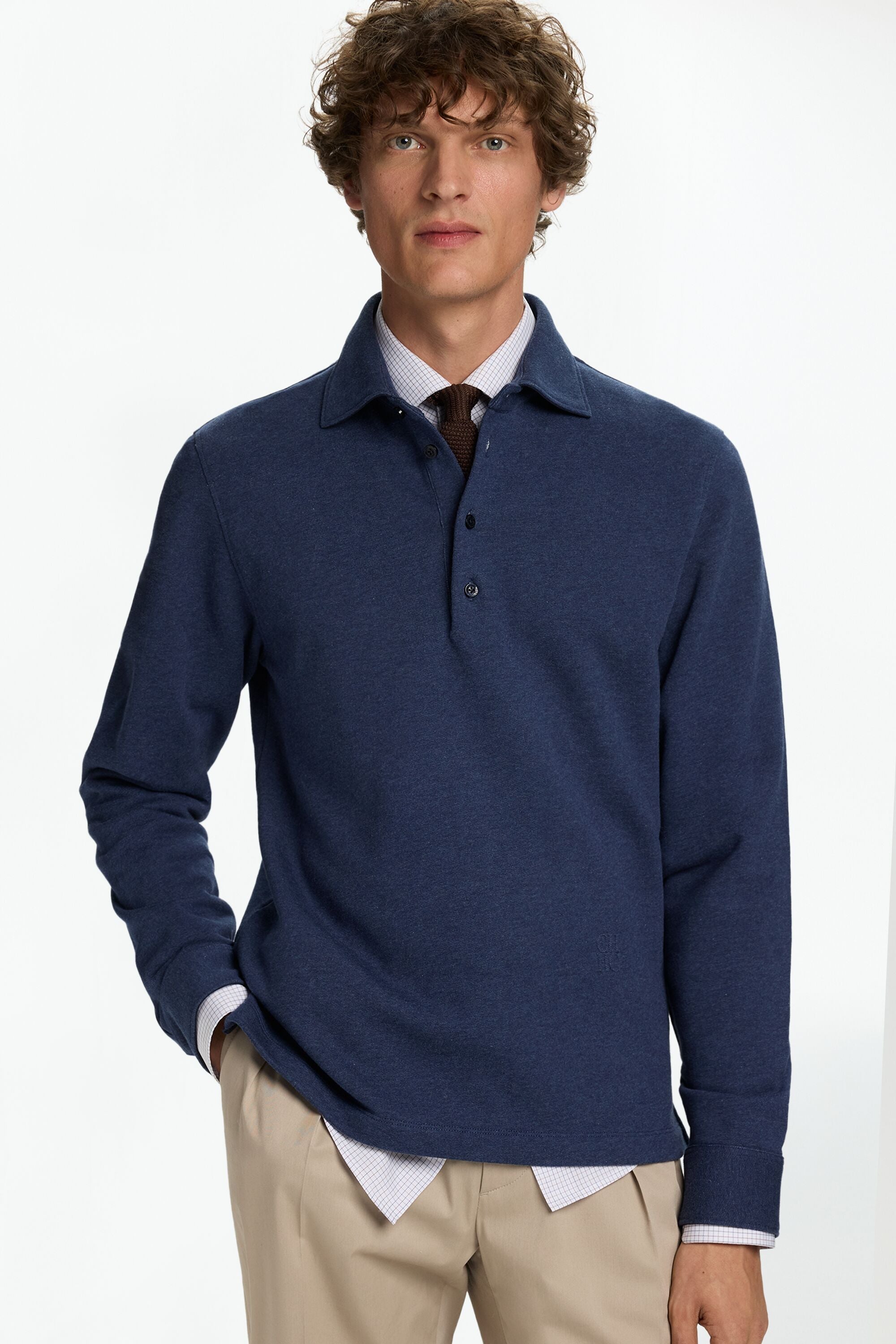 Fleece Polo Collar Sweatshirt ink blue - CH Carolina Herrera