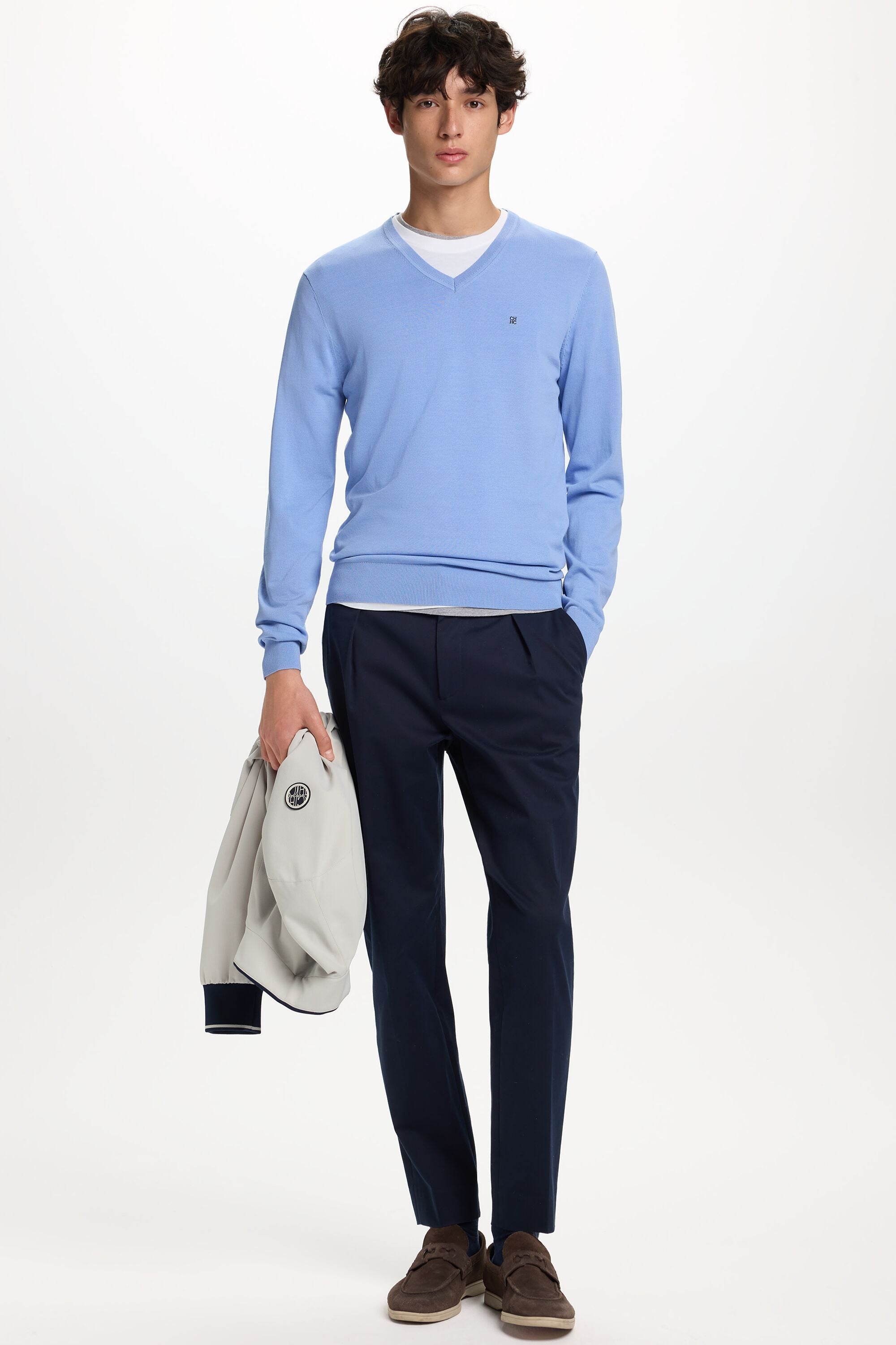 Gassed Cotton V-Neck Sweater sky blue - CH Carolina Herrera United States Gassed Cotton V-Neck Sweater sky blue - CH Carolina Herrera United States
