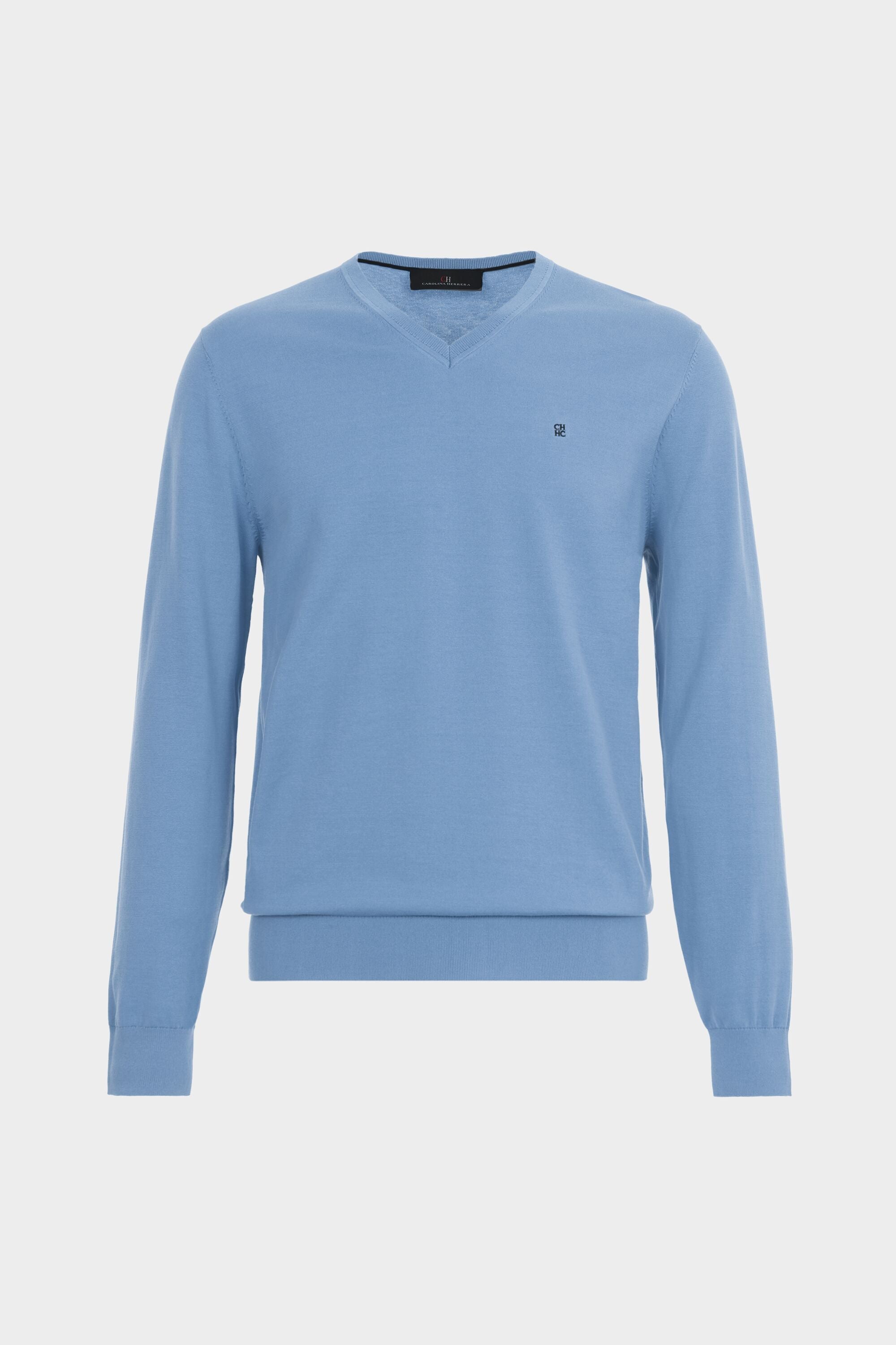 Gassed Cotton V-Neck Sweater sky blue - CH Carolina Herrera United
