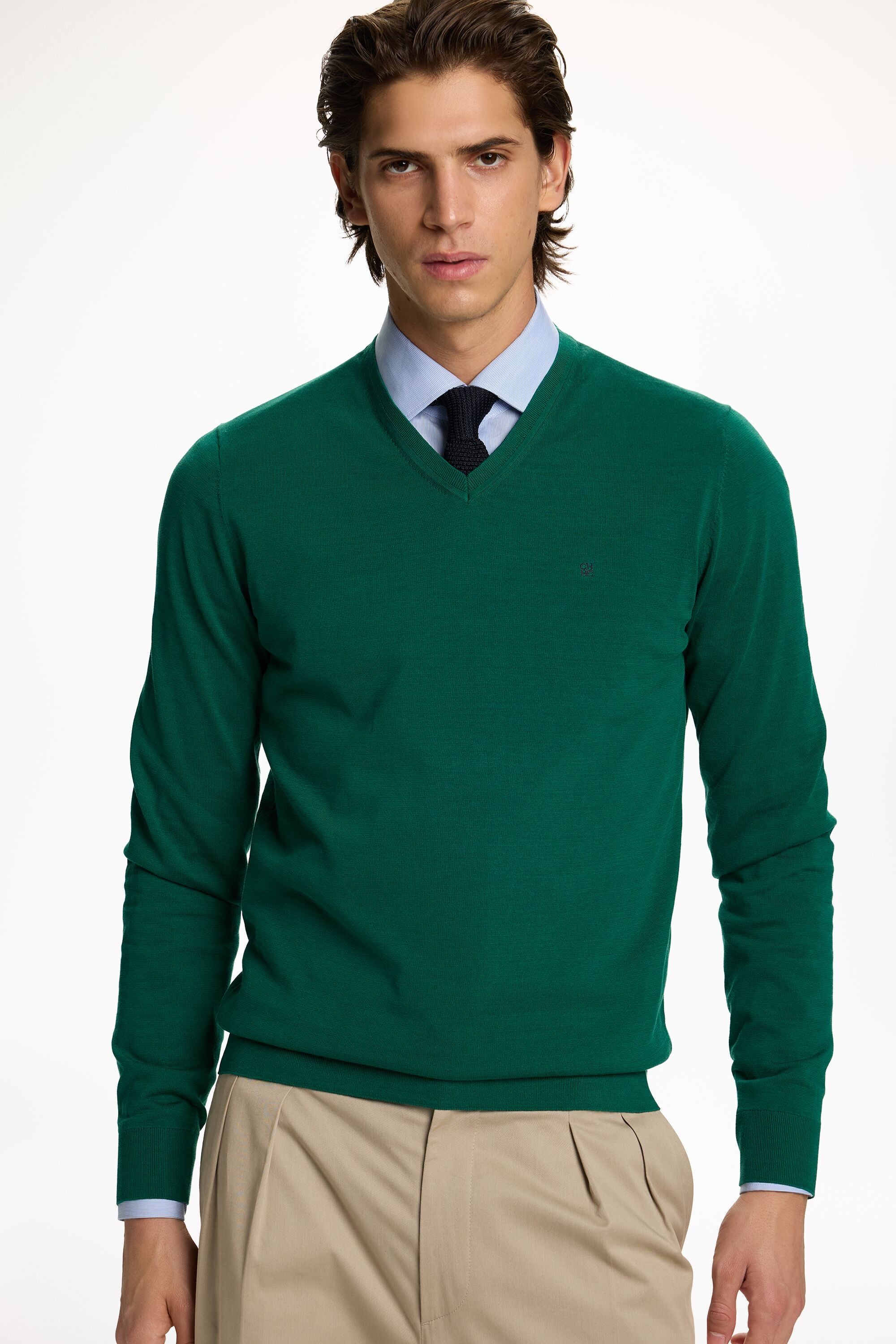 Gassed Cotton V-Neck Sweater green - CH Carolina Herrera United States
