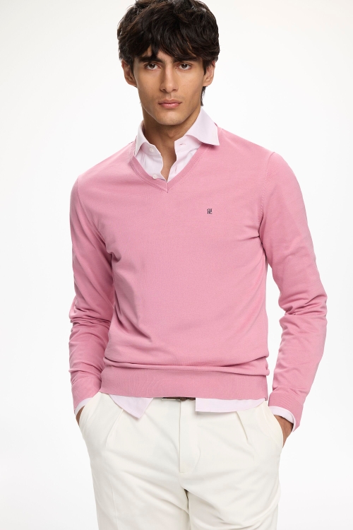 GASSED COTTON V-NECK SWEATER