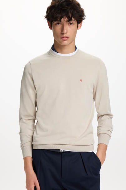 Gassed Cotton Crew Neck Sweater - STONE