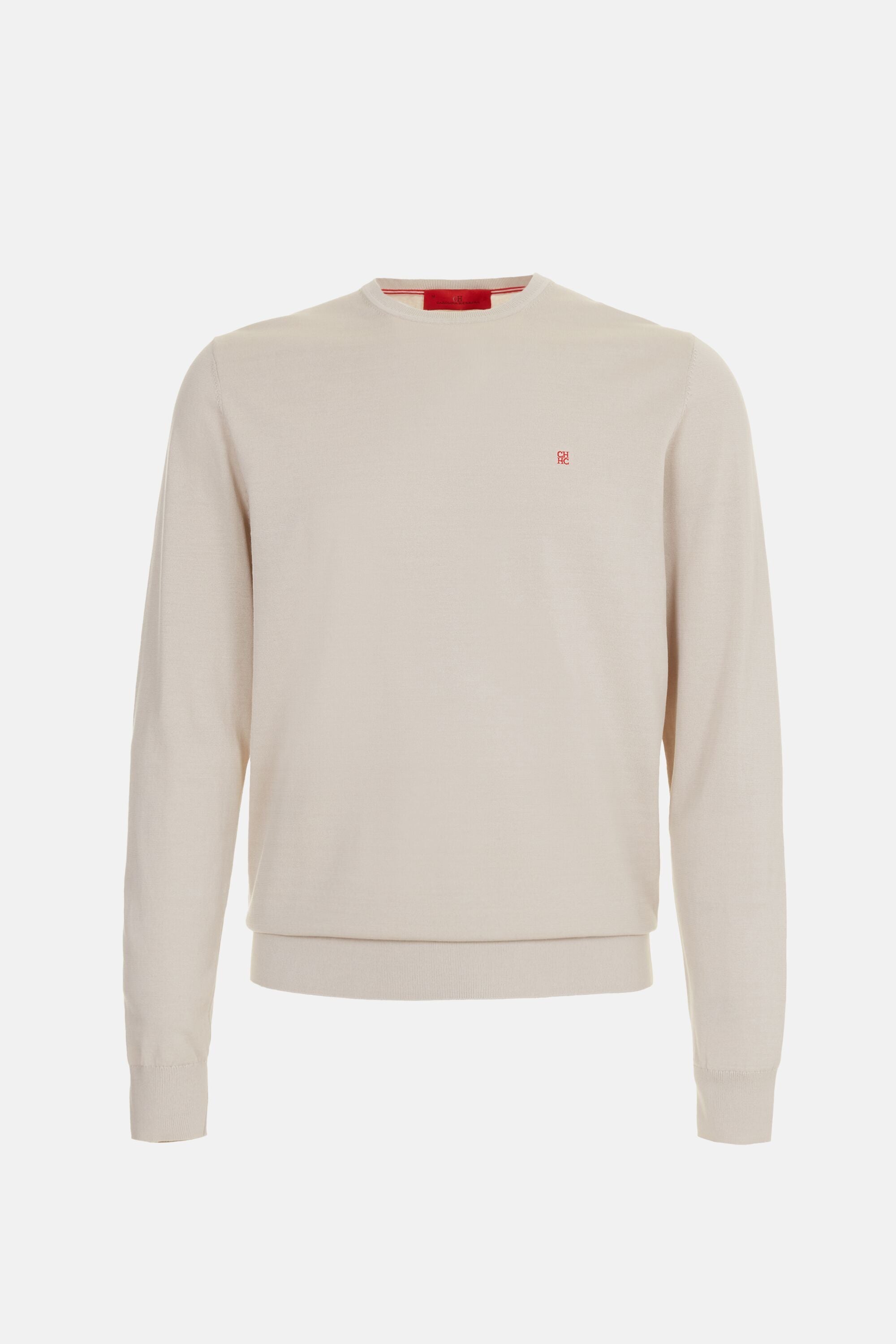 Gassed Cotton Crew Neck Sweater stone - CH Carolina Herrera United