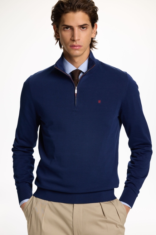 GASSED COTTON HALF-ZIP SWEATER