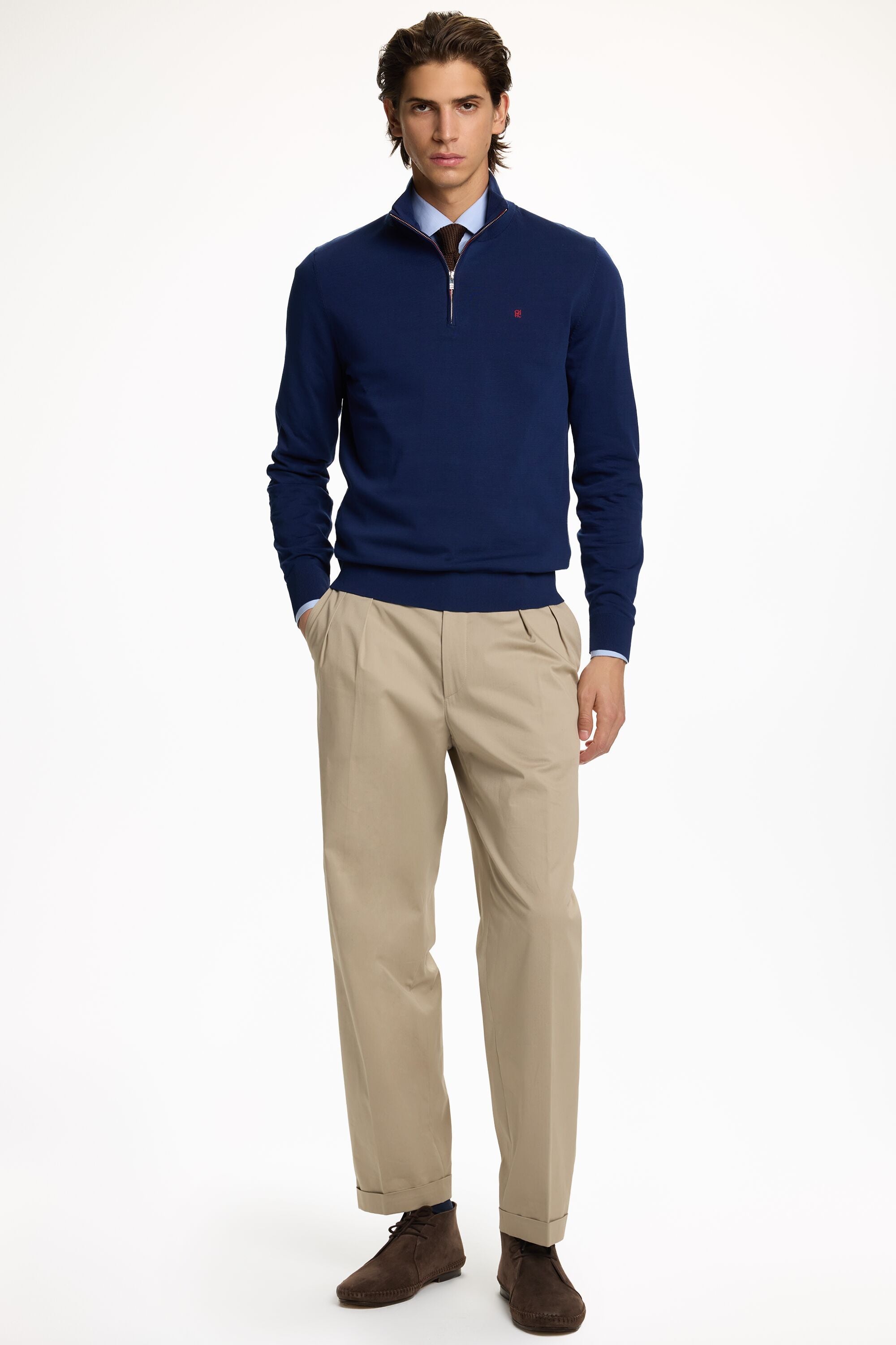 Gassed Cotton Half-Zip Sweater ink blue - CH Carolina Herrera