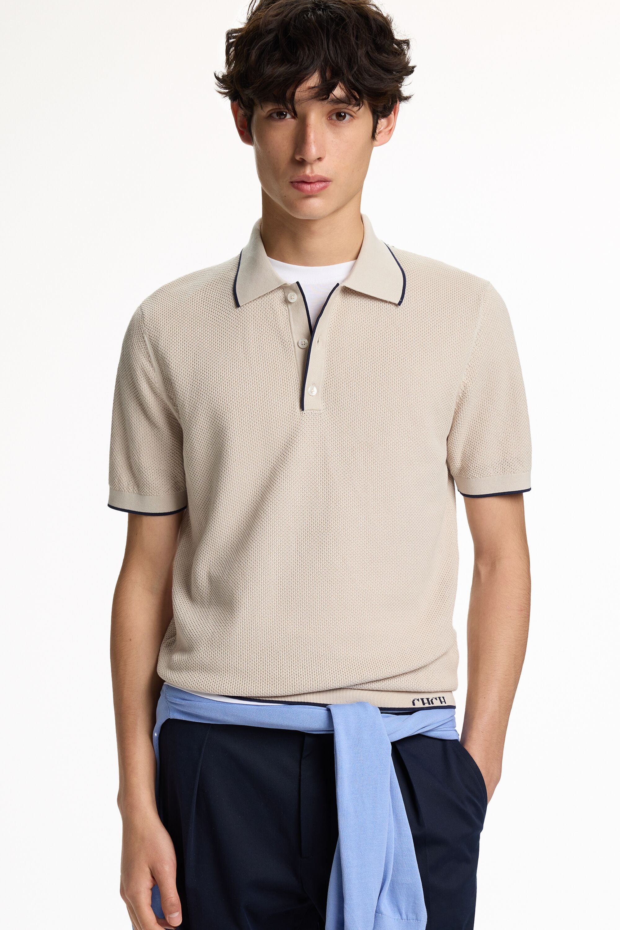 や*ー様 Stone polo shirt archive Textured Knit Polo Shirt stone - CH Carolina Herrera United States
