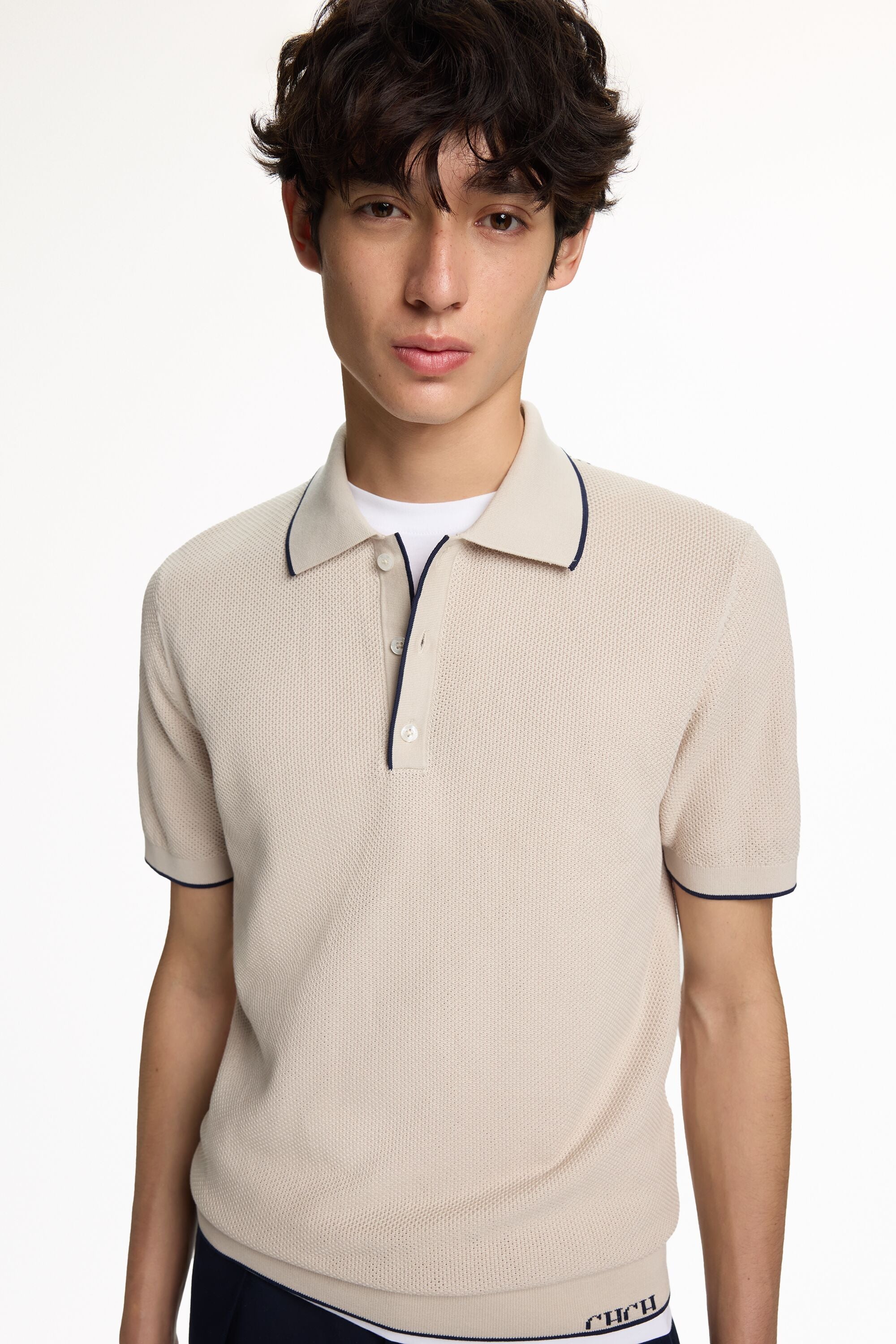 Textured Knit Polo Shirt stone - CH Carolina Herrera United States