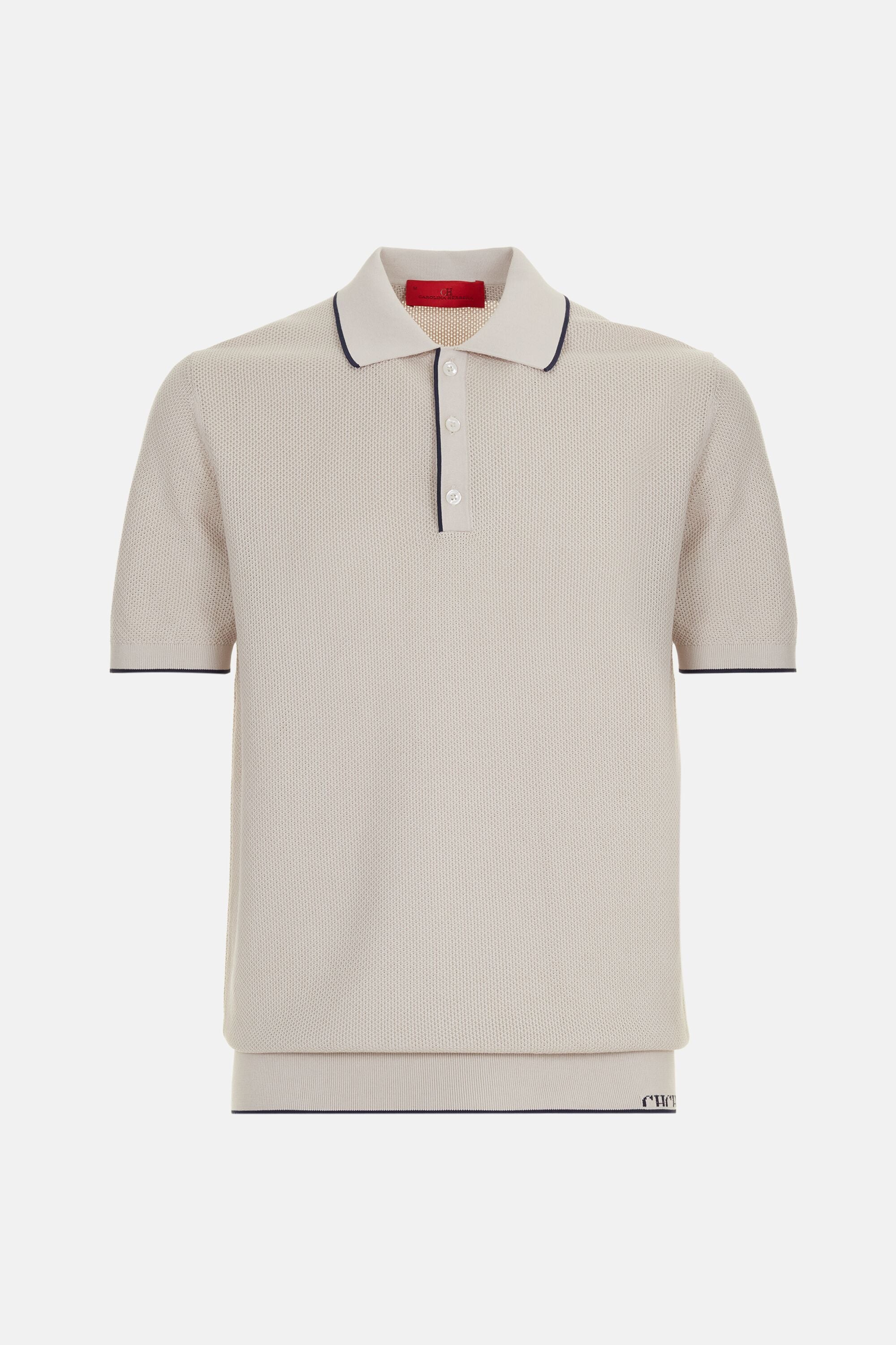 Textured Knit Polo Shirt stone - CH Carolina Herrera United States