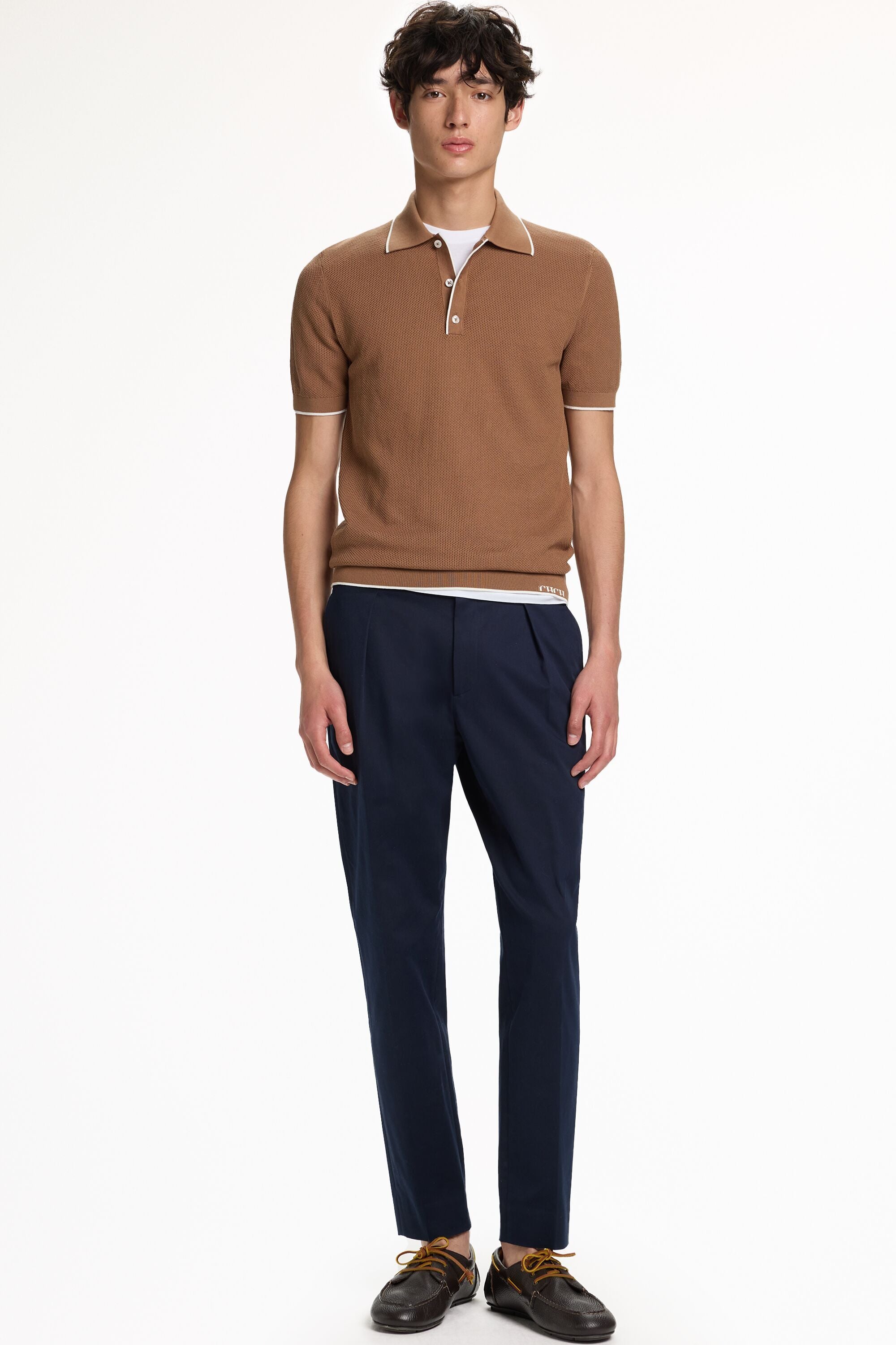 Textured Knit Polo Shirt tobacco brown - CH Carolina Herrera