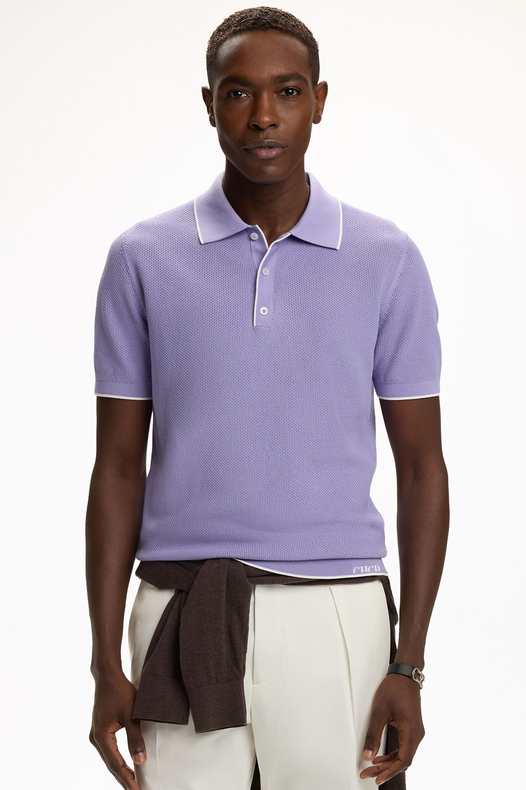 open lace back dress Ash & Erie Purple Pique Polo Shirt for Short Men Purple / M main image 0