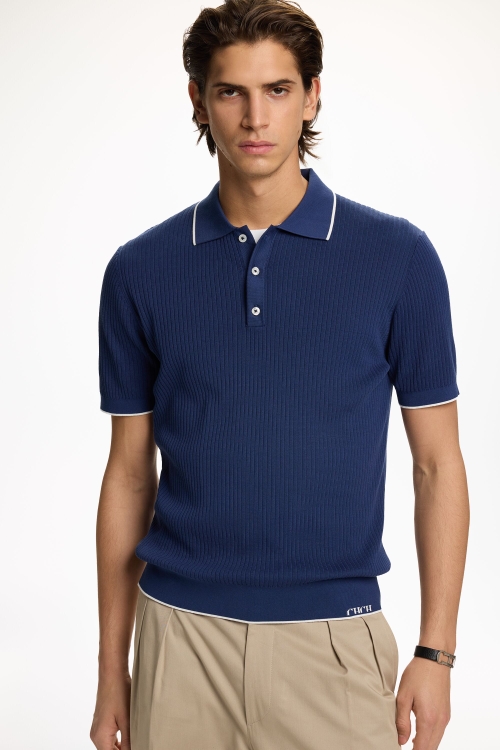 RIBBED KNIT POLO SHIRT