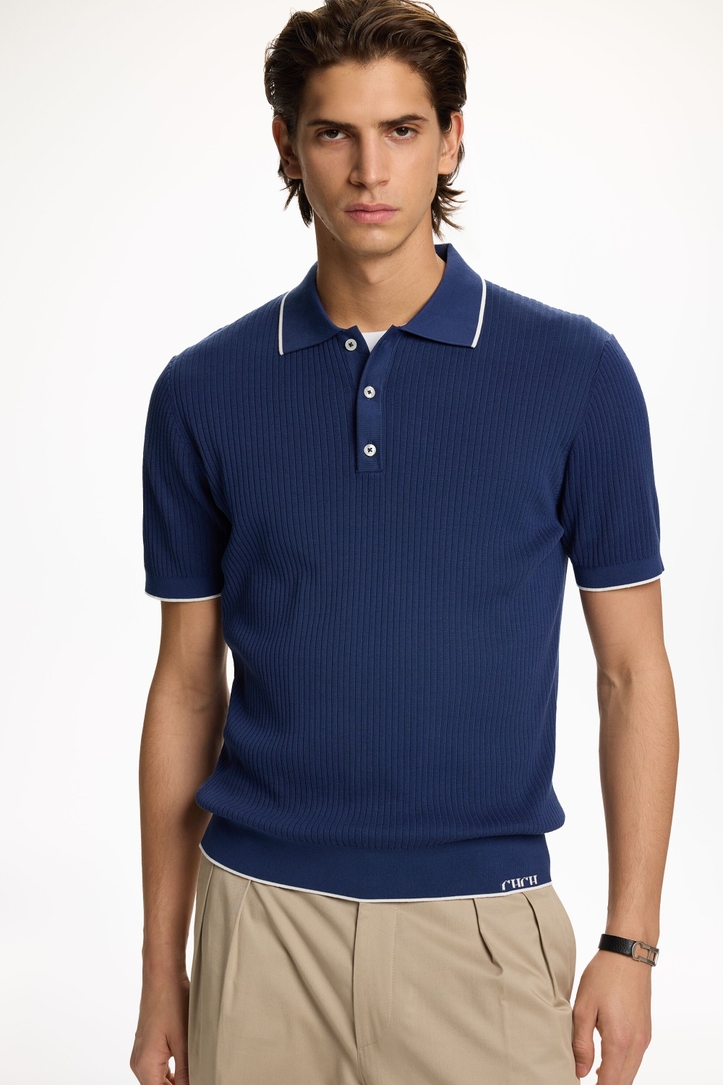 Ribbed Knit Polo Shirt