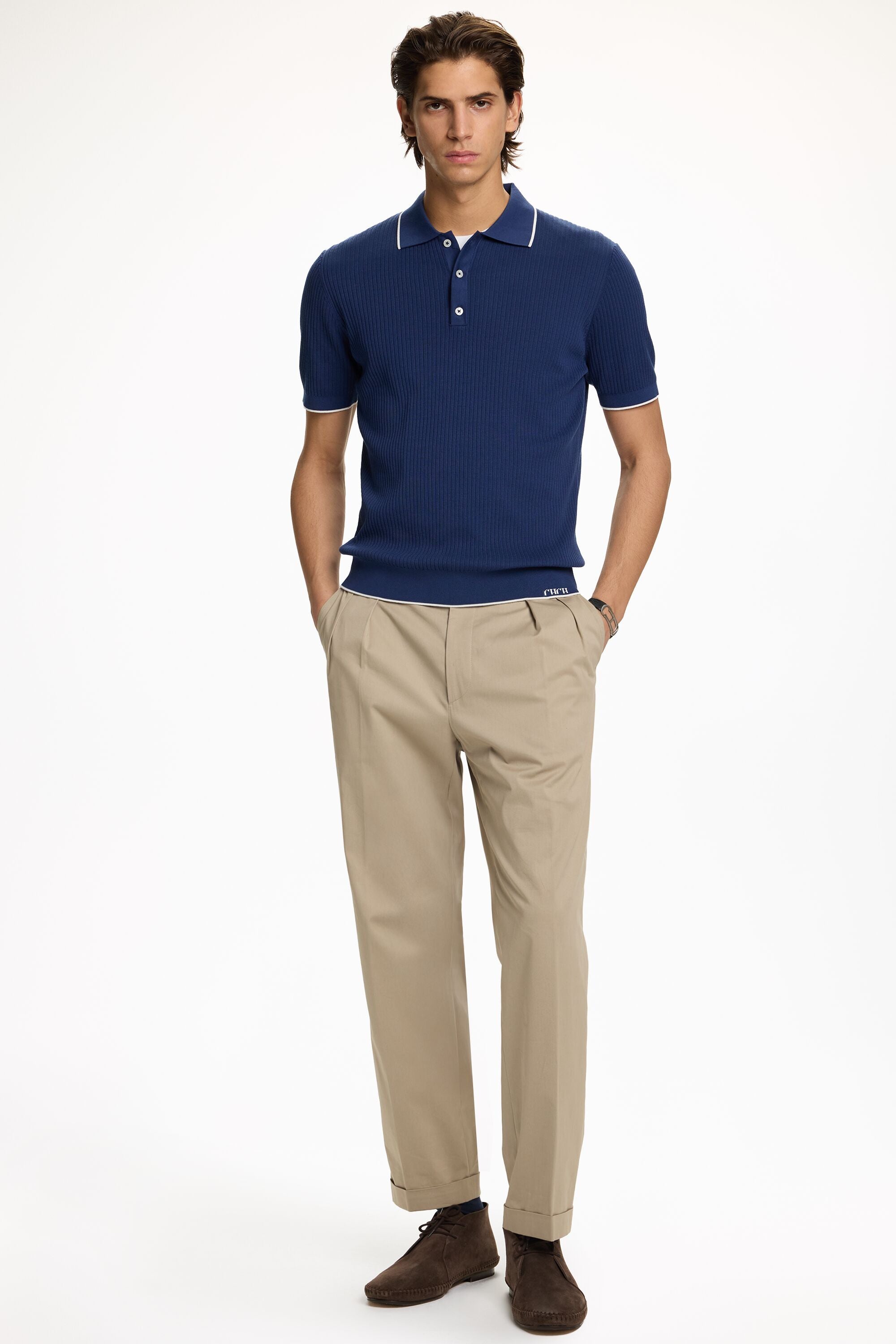 Ribbed Knit Polo Shirt blue - CH Carolina Herrera United States