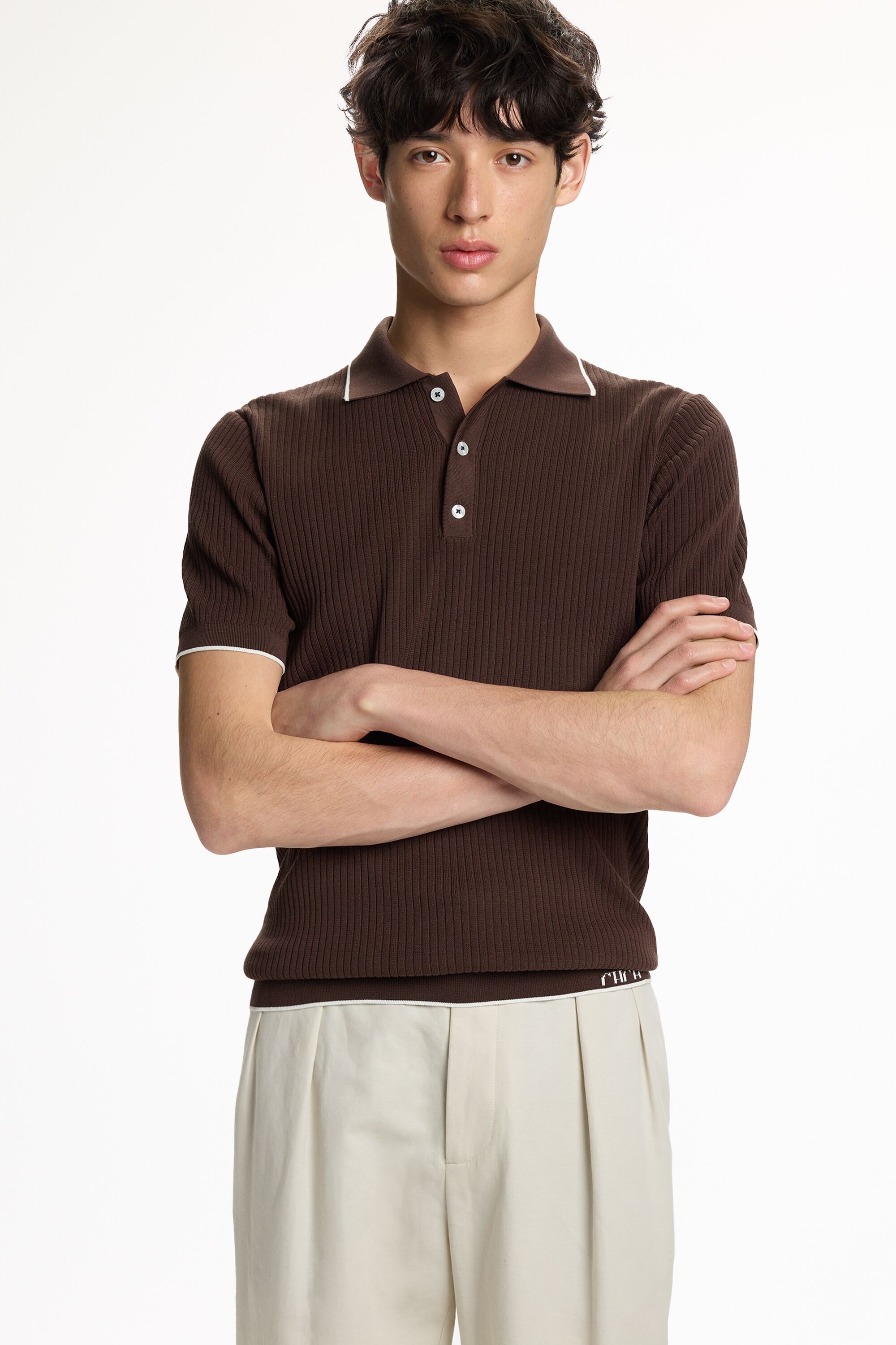 Ribbed Knit Polo Shirt