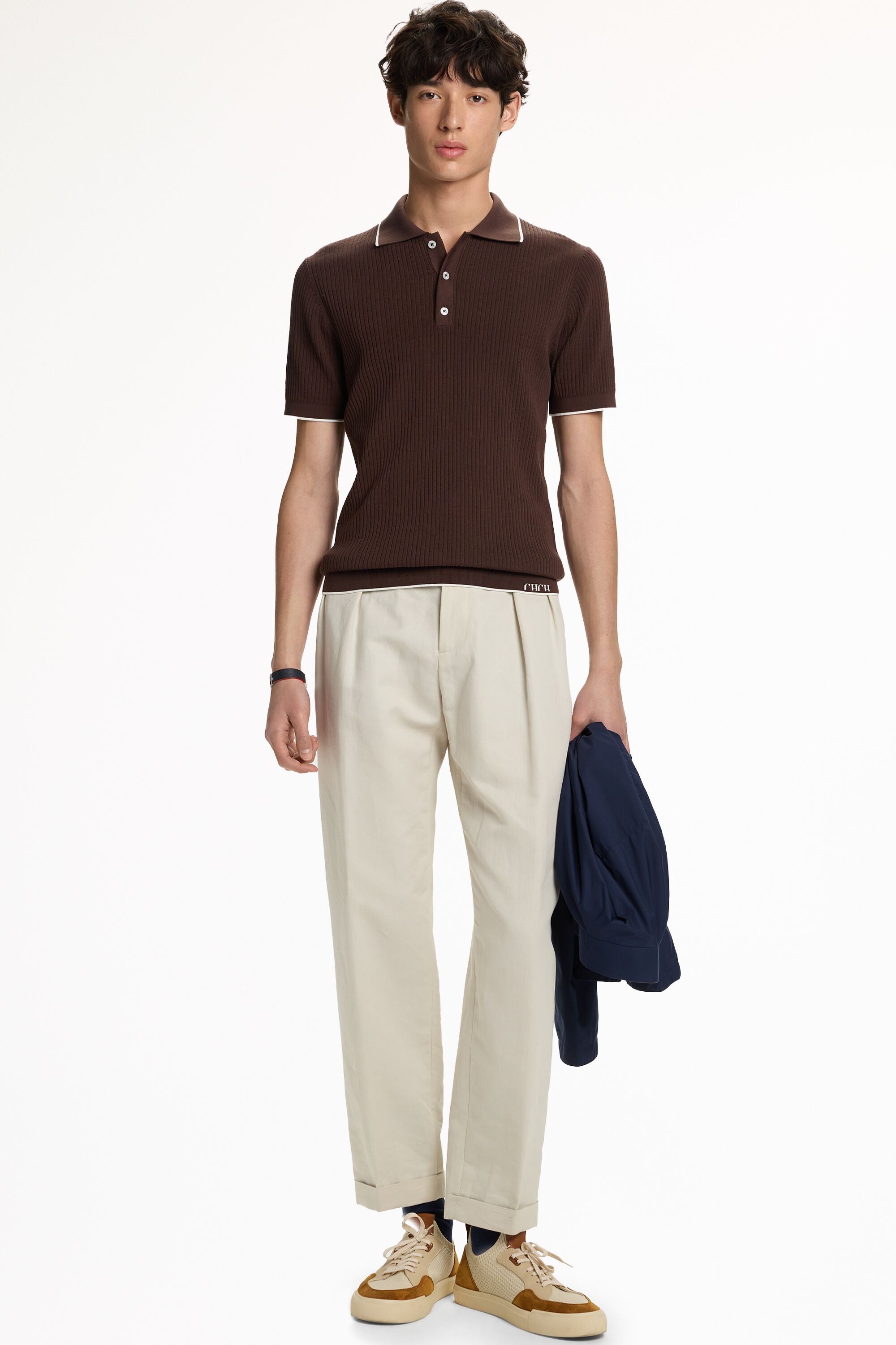 Ribbed Knit Polo Shirt brown - CH Carolina Herrera United States