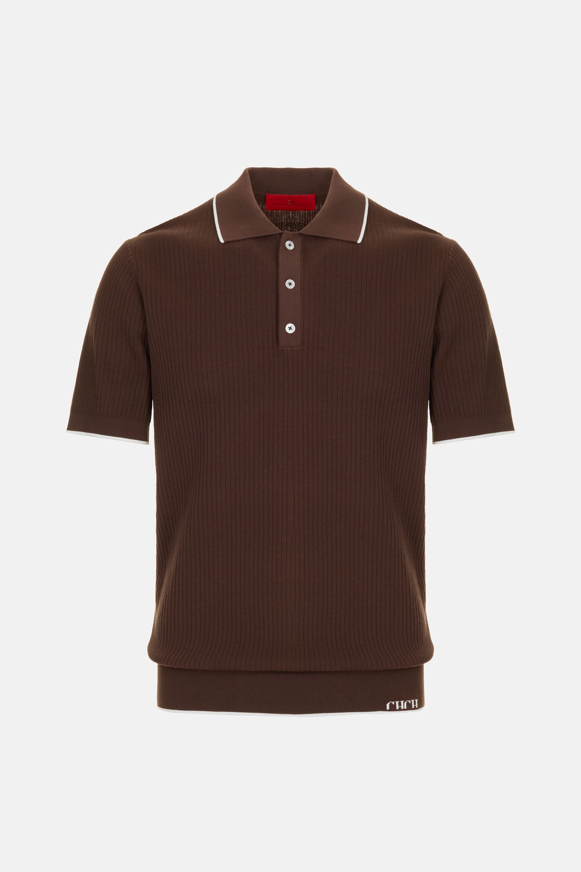 Ribbed Knit Polo Shirt brown - CH Carolina Herrera United States