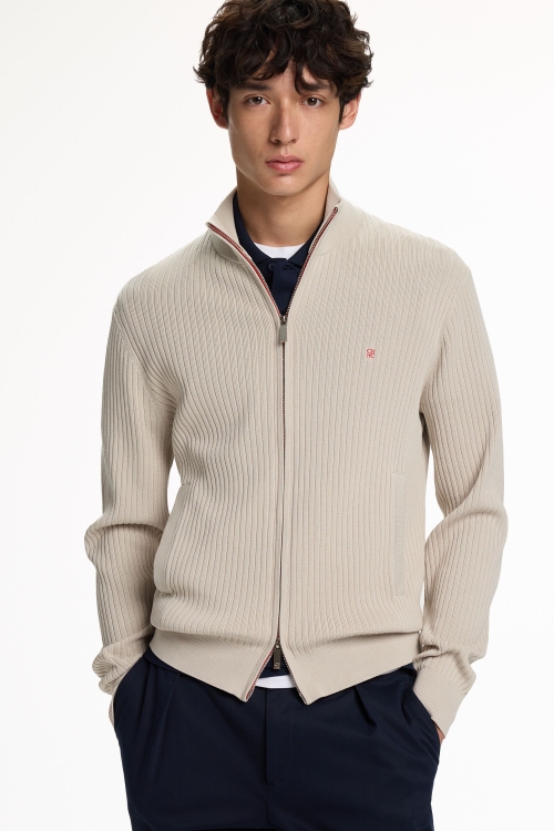 STAND COLLAR GASSED COTTON CARDIGAN