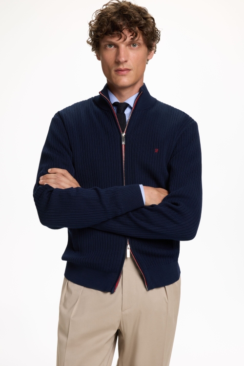 STAND COLLAR GASSED COTTON CARDIGAN