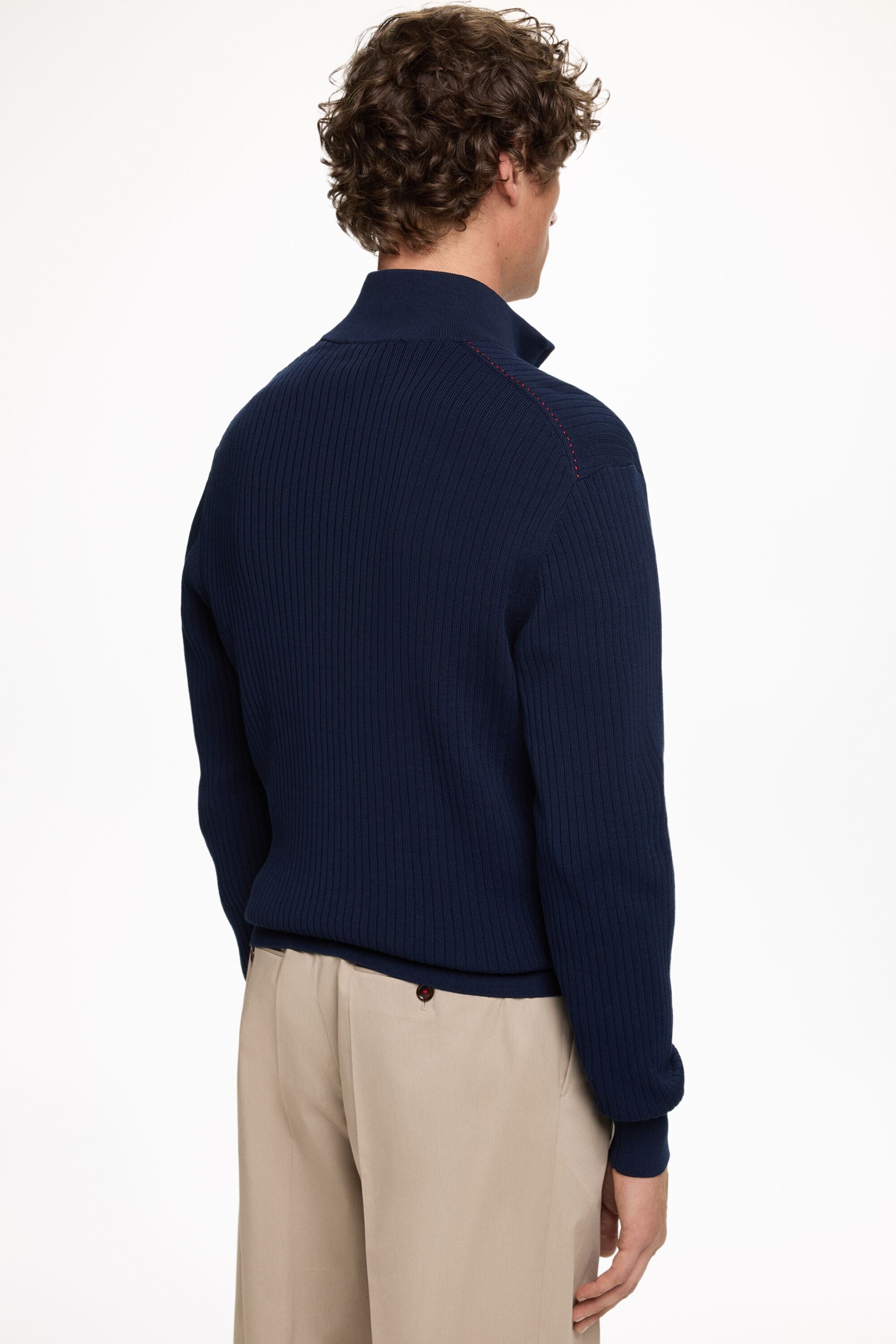 Stand Collar Gassed Cotton Cardigan navy - CH Carolina Herrera