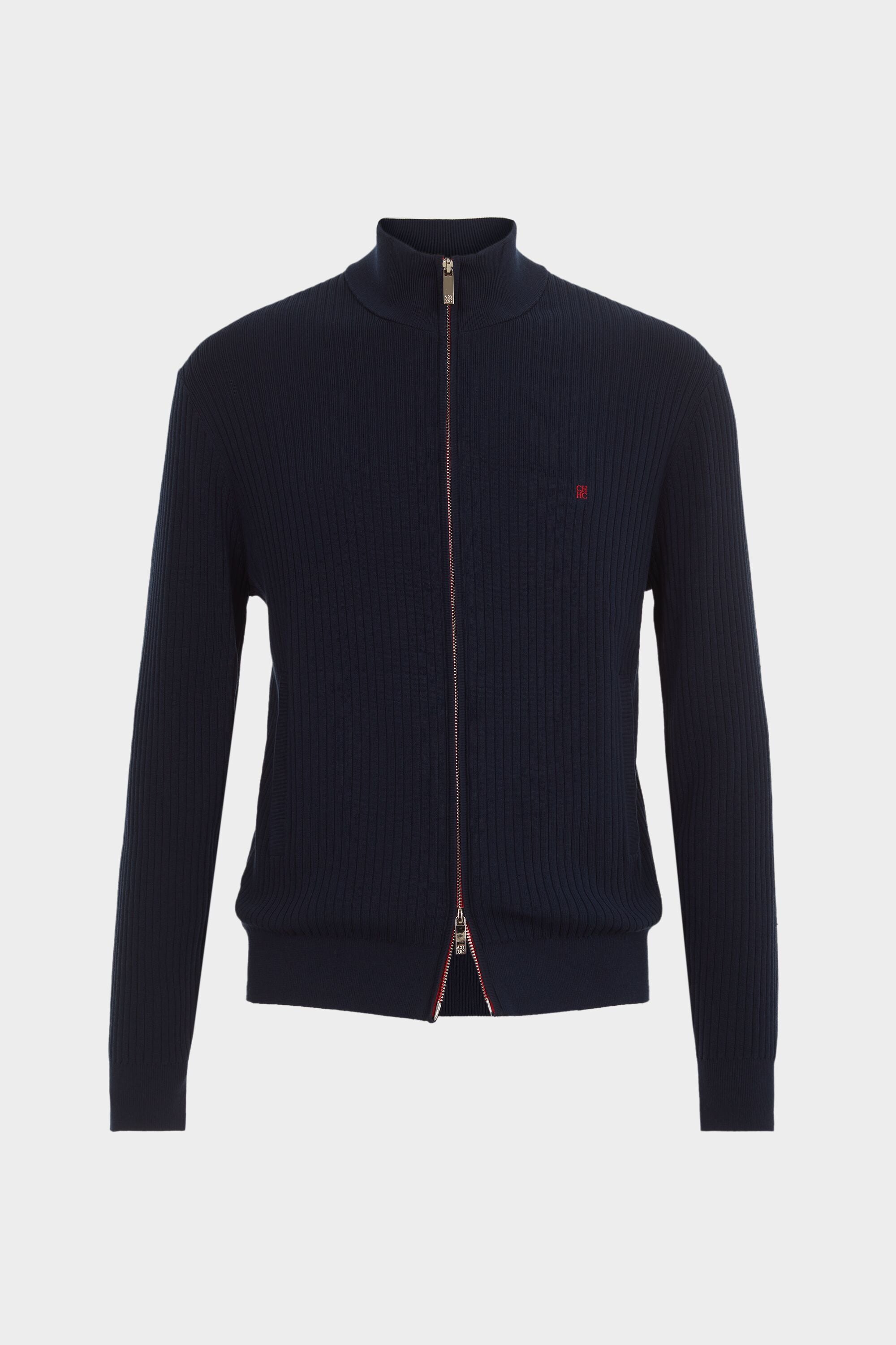 Stand Collar Gassed Cotton Cardigan navy - CH Carolina Herrera