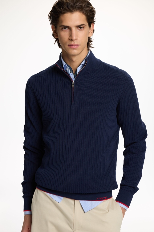 GASSED COTTON HALF-ZIP SWEATER