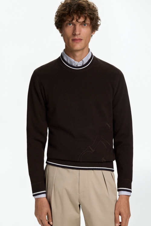 INITIALS INSIGNIA EMBROIDERED COTTON SWEATER