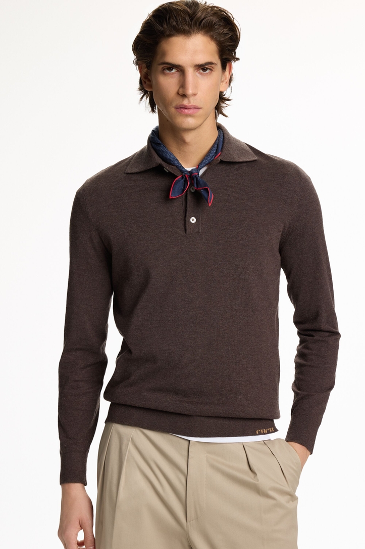 Cotton Merino Wool Knit Polo Shirt