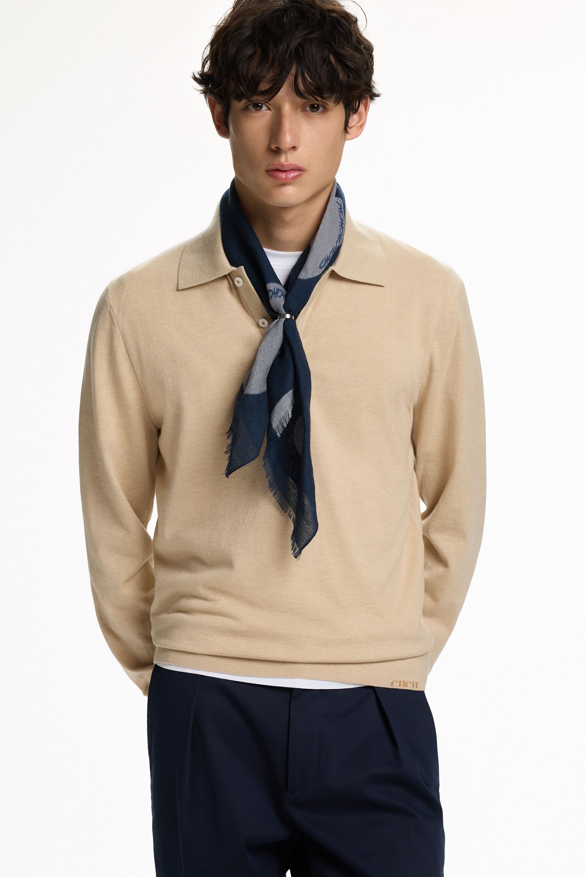 Cotton Merino Wool Knit Polo Shirt