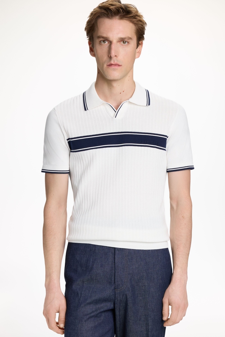 Textured Knit Open Polo Shirt