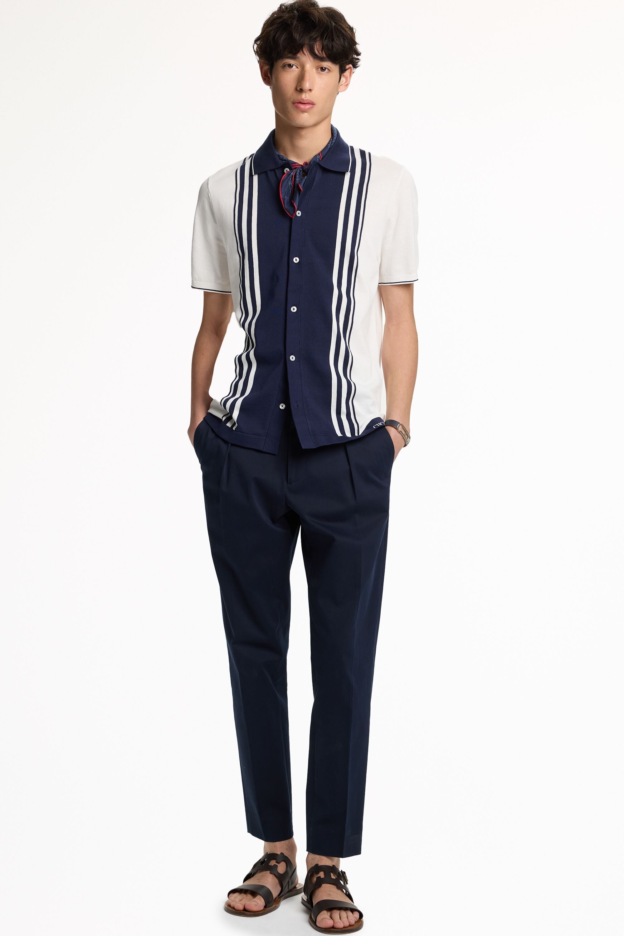 CH CAROLINA HERRERA ボーダー  ニット ネイビー XL Striped Knit Shirt navy/ecru - CH Carolina Herrera Finland