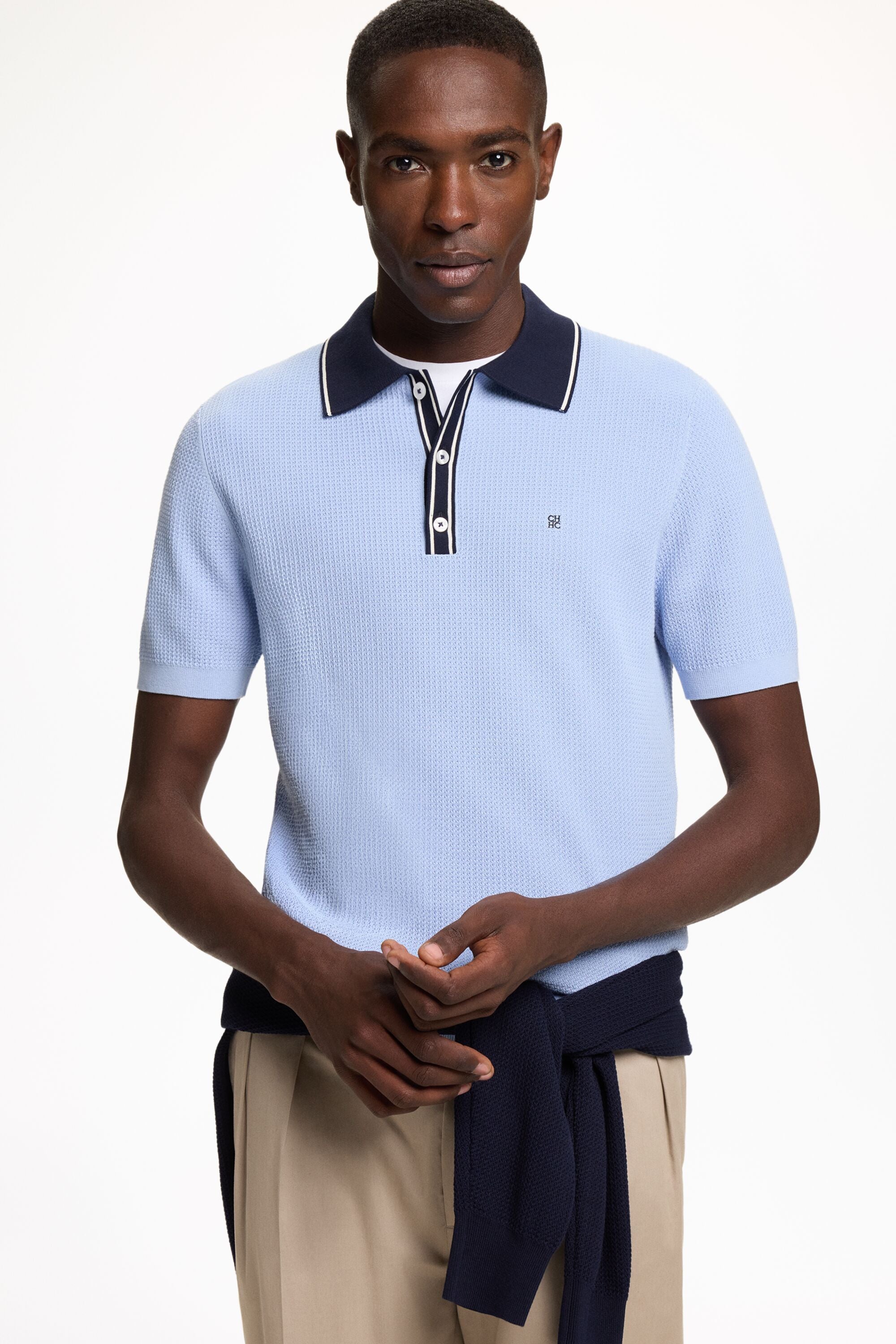 Pointelle Knit Polo Shirt sky blue - CH Carolina Herrera United States