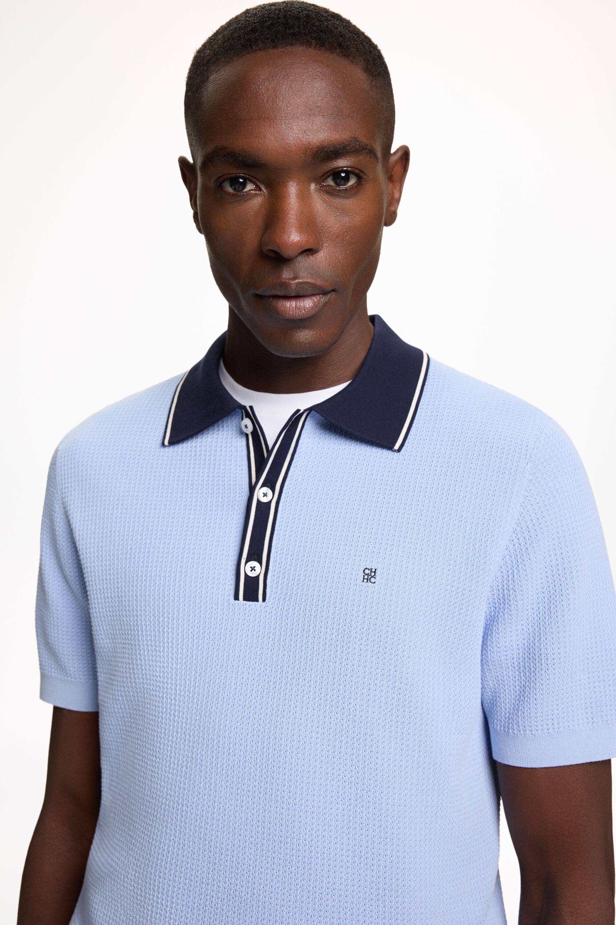 Pointelle Knit Polo Shirt sky blue - CH Carolina Herrera United States