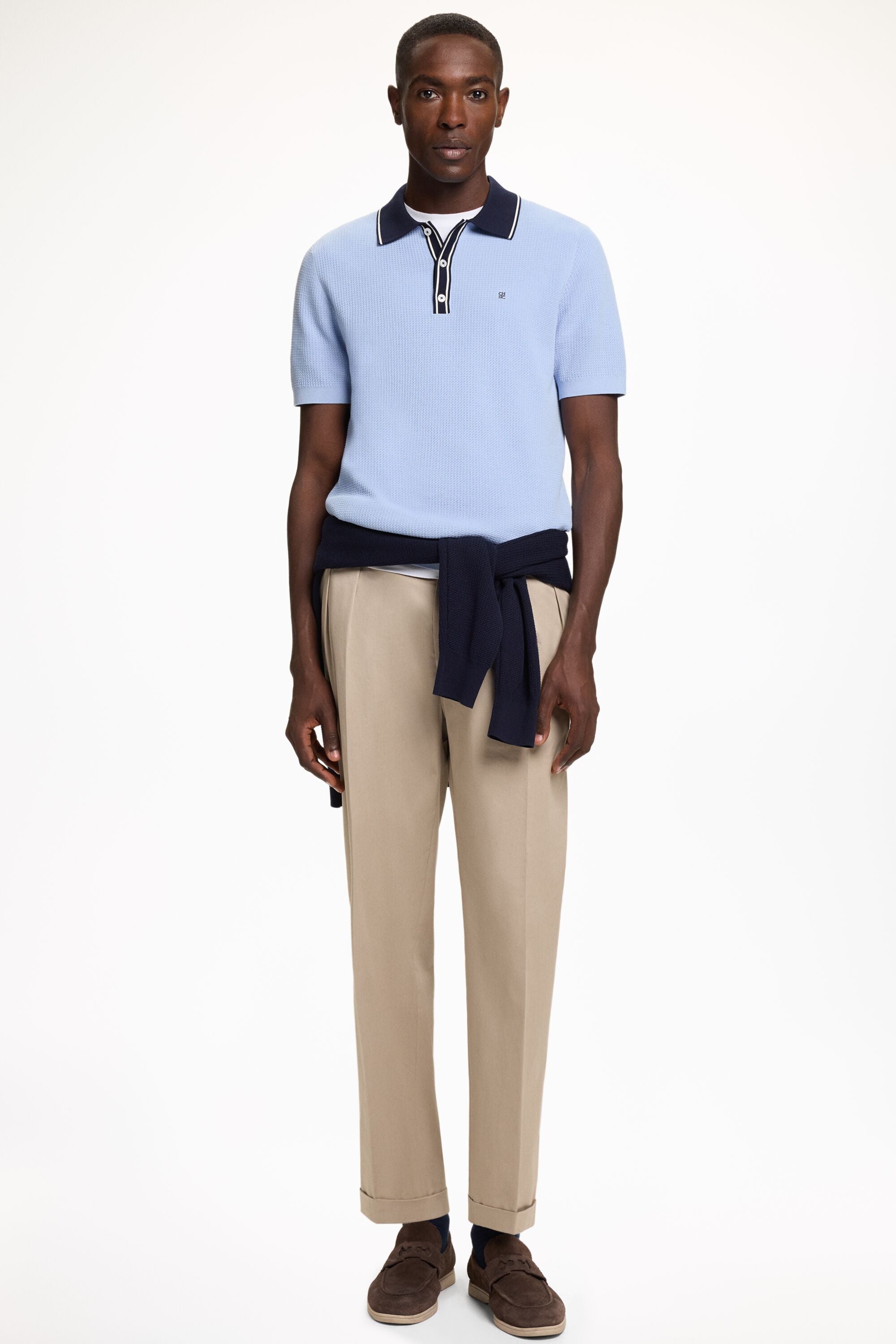 Pointelle Knit Polo Shirt sky blue - CH Carolina Herrera United States