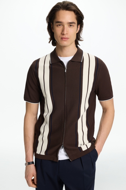 FULL-ZIP STRIPED KNIT SHIRT