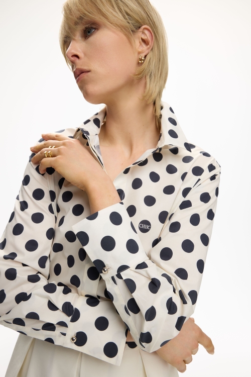 POLKA DOTS PRINT POPLIN FITTED SHIRT