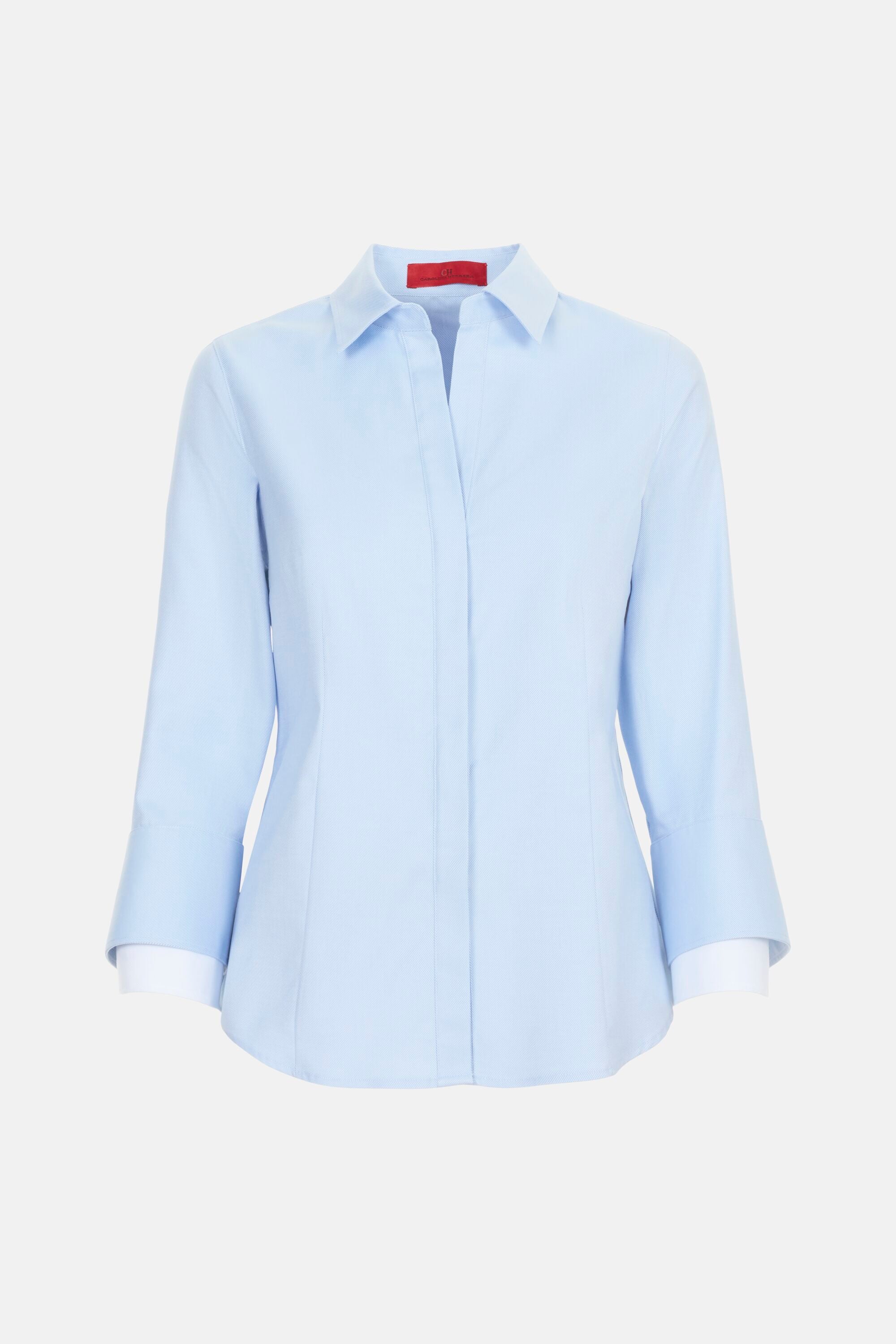 Cufflink-Detailed Twill Fitted Shirt with Double Cuffs sky blue