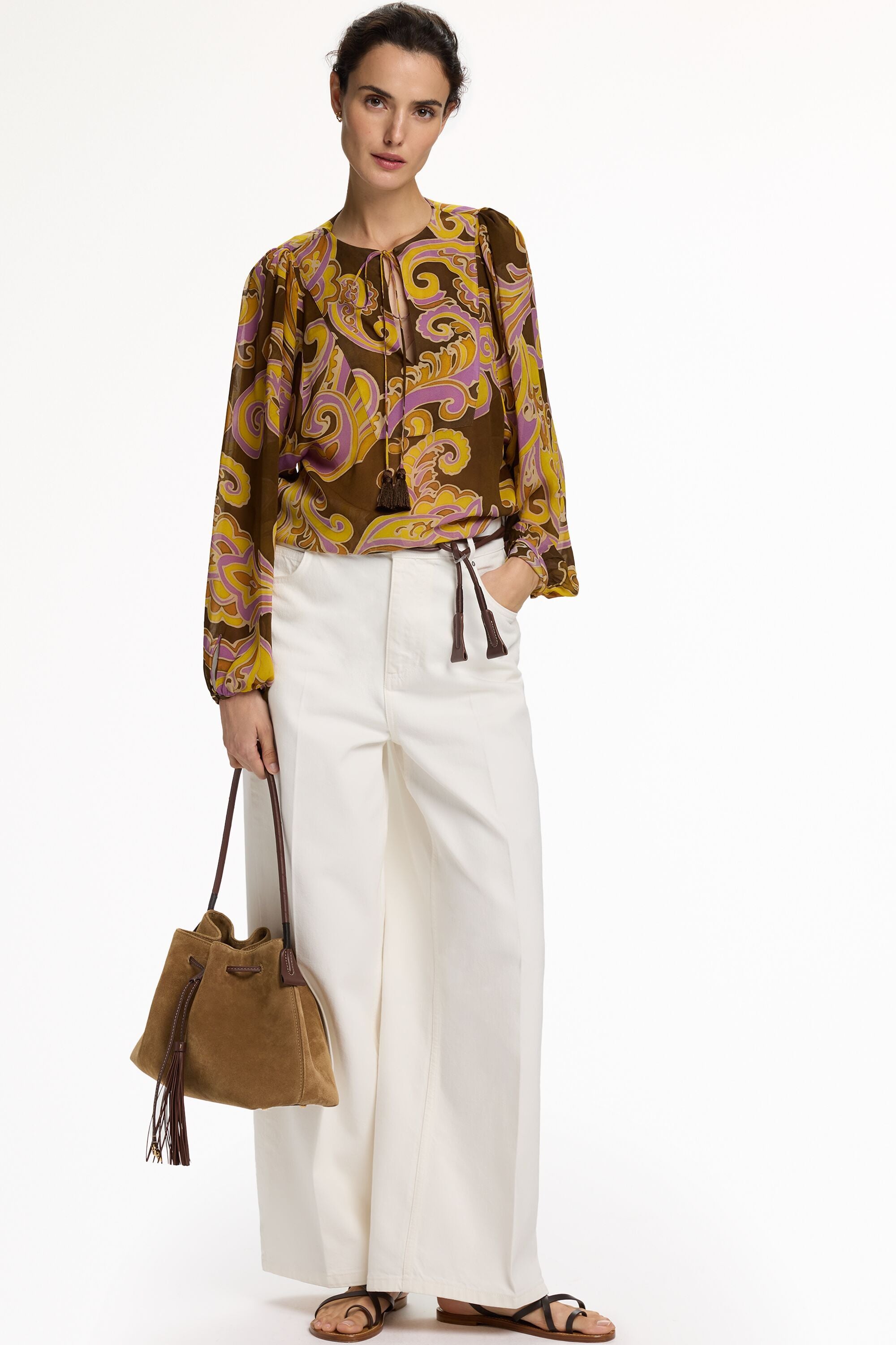 Paisley Print Chiffon Straight-Fit Blouse brown/multicolor - CH