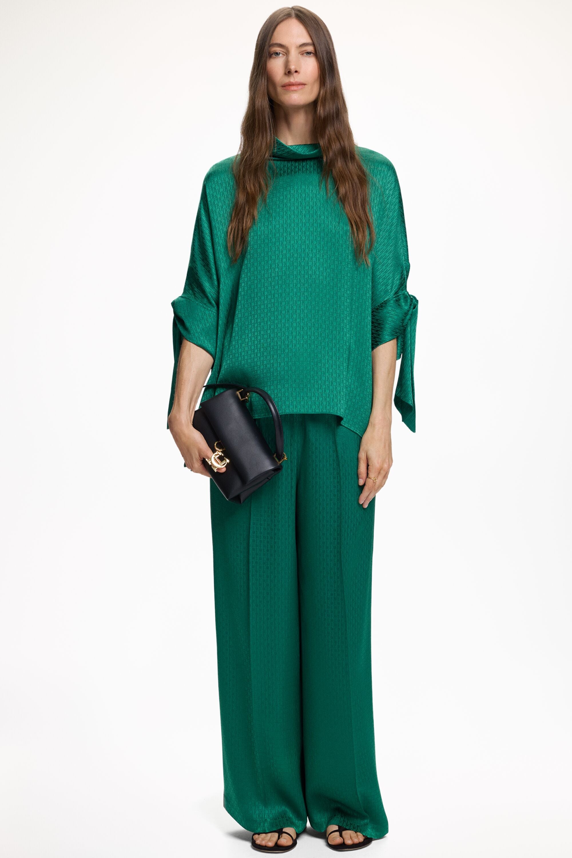 Crepe Oversize Top with CH Jacquard green - CH Carolina Herrera