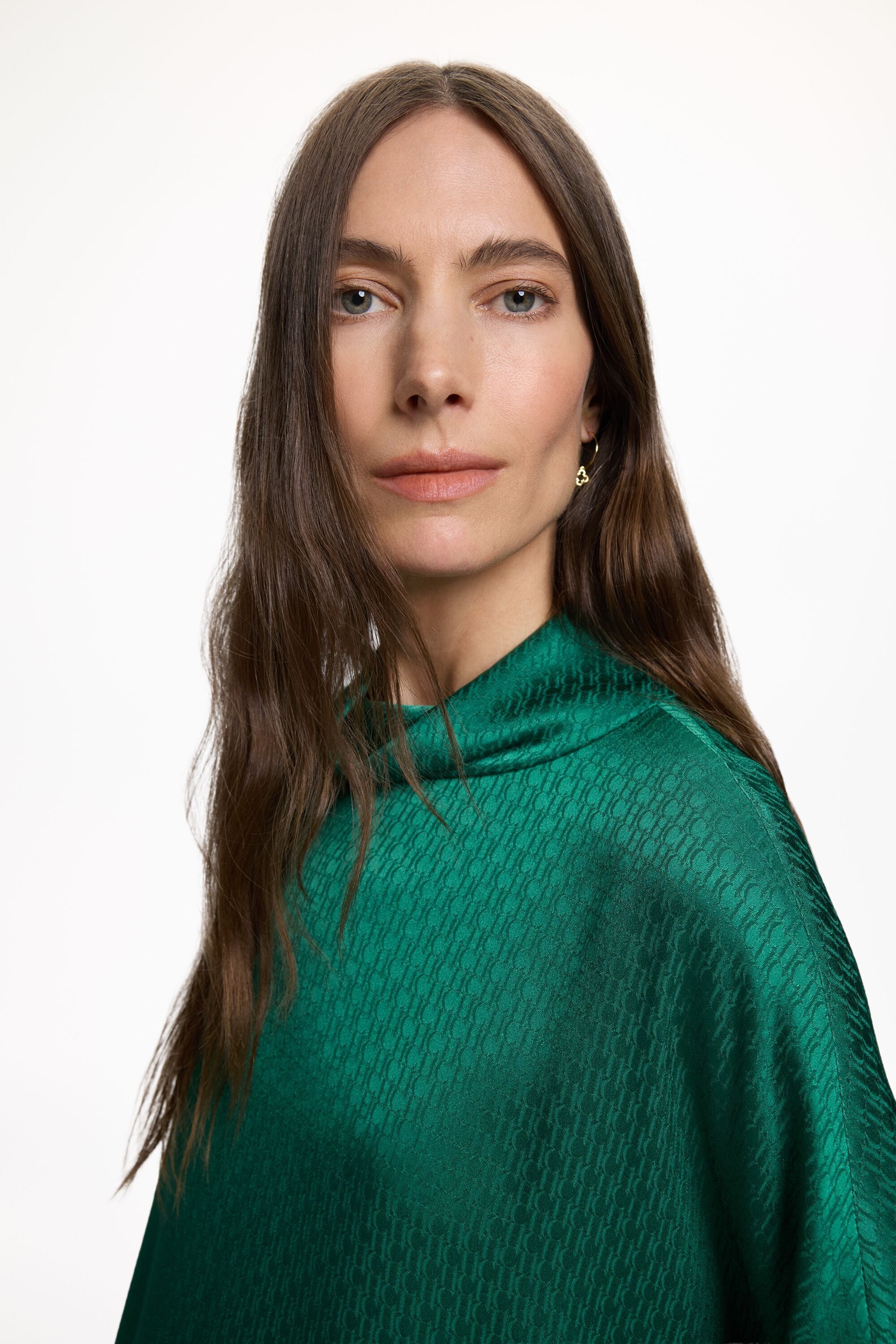 Crepe Oversize Top with CH Jacquard green - CH Carolina Herrera